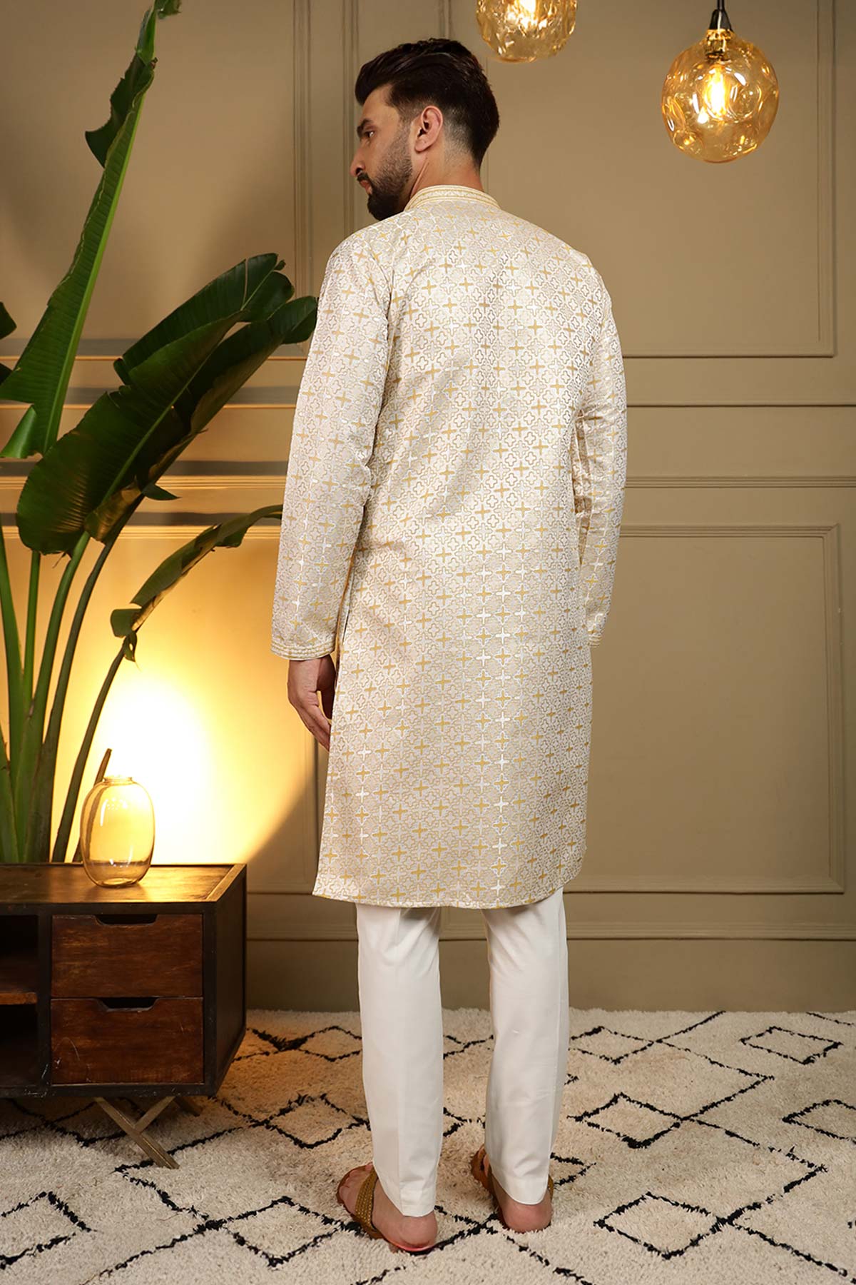 Mustard Jacquard Kurta & Pants