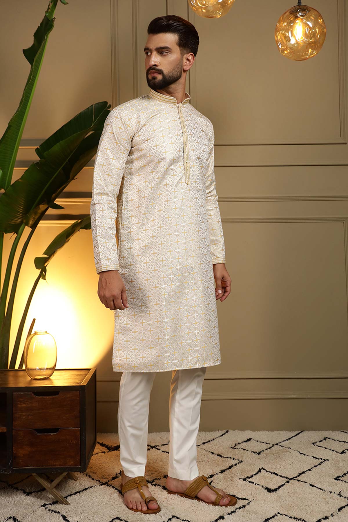Mustard Jacquard Kurta & Pants