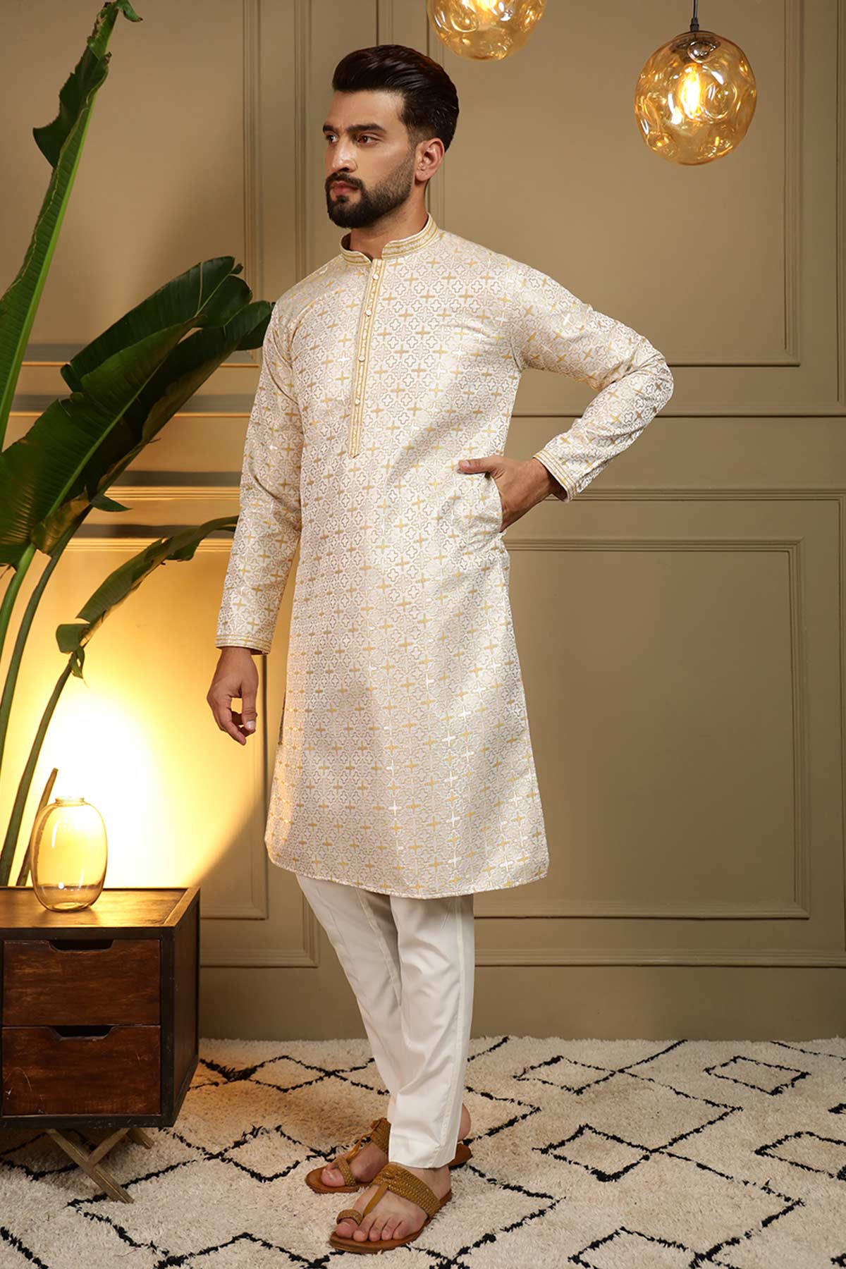 Mustard Jacquard Kurta & Pants