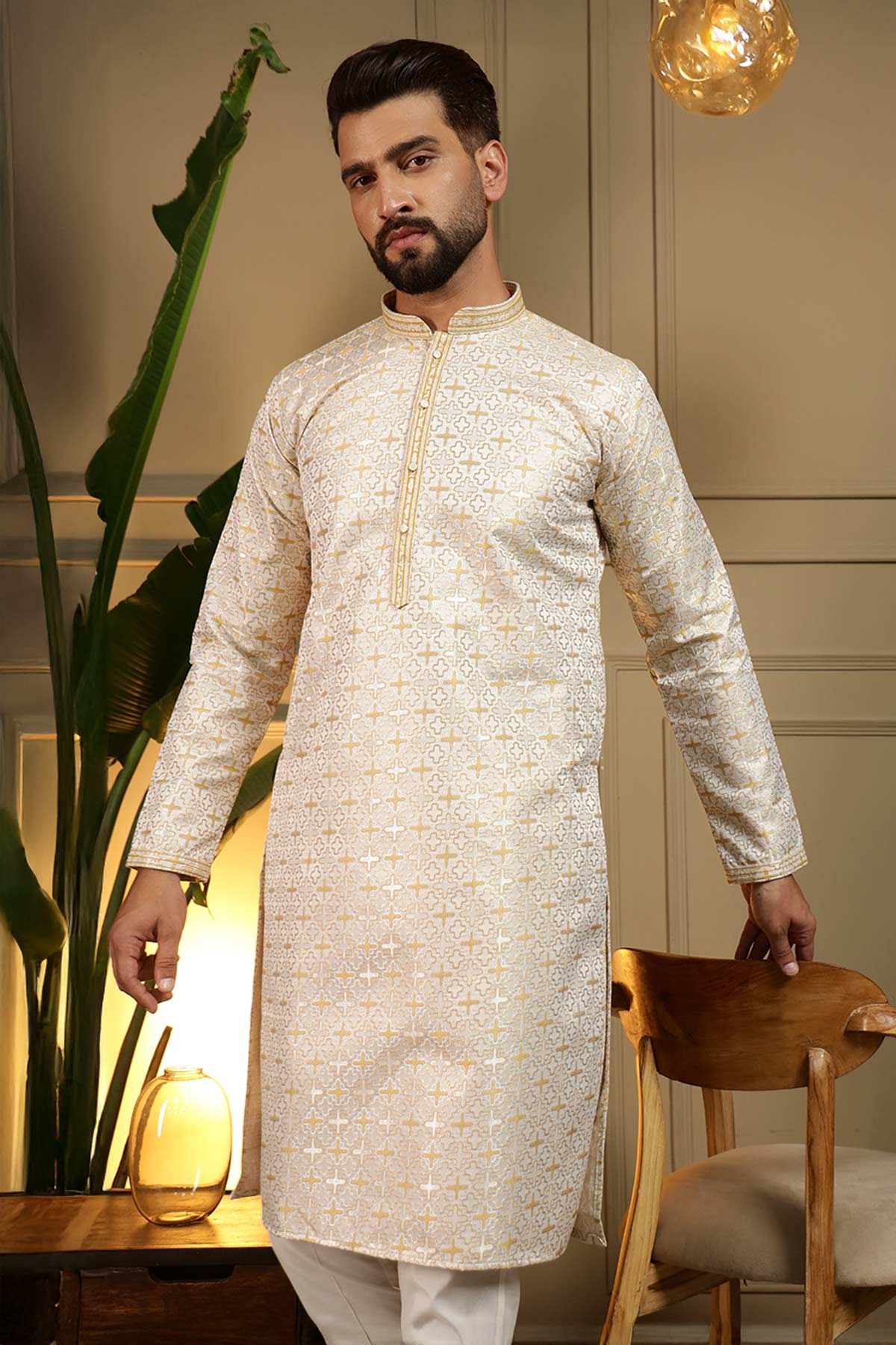 Mustard Jacquard Kurta & Pants