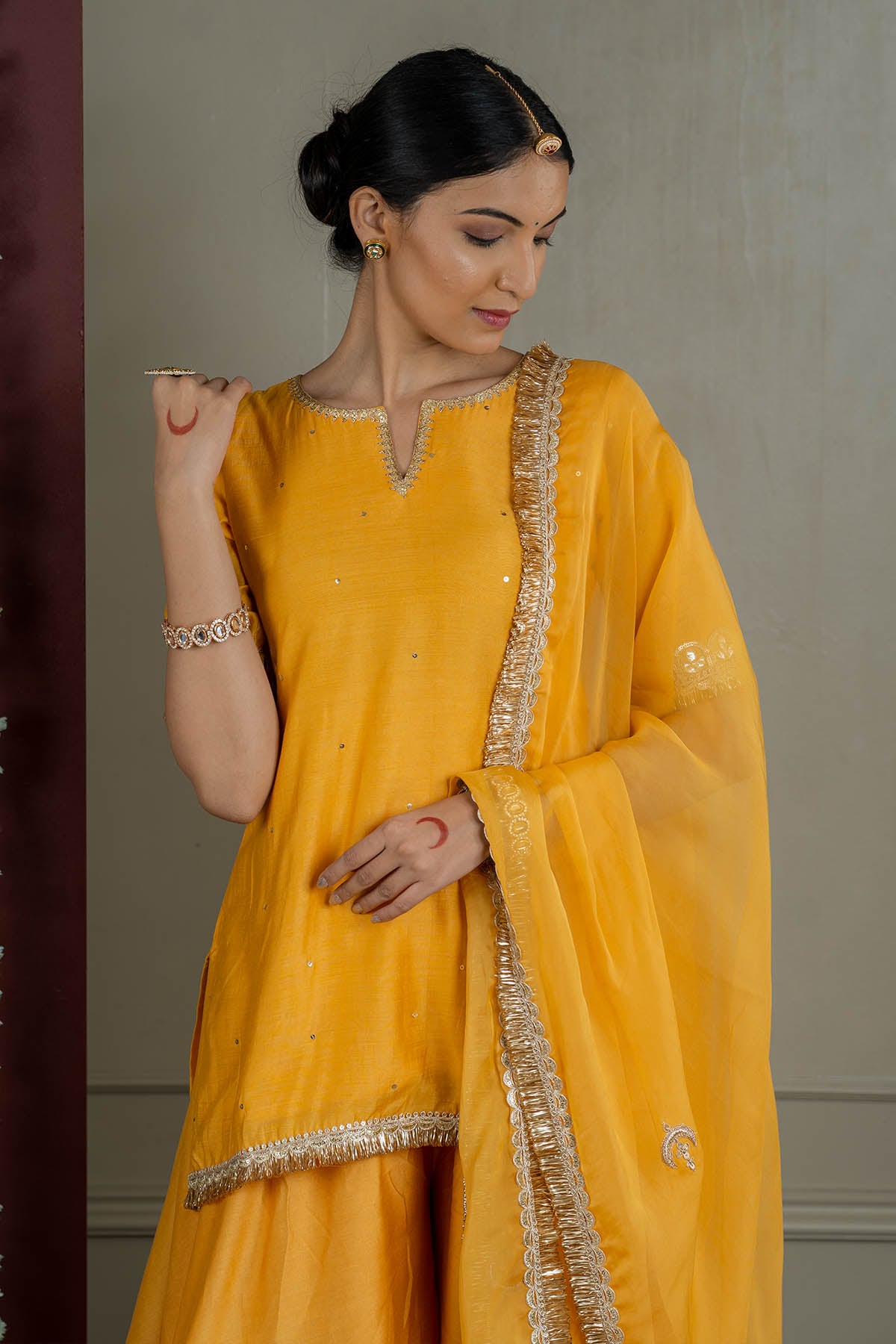 Mustard Lace Embellished Dupatta