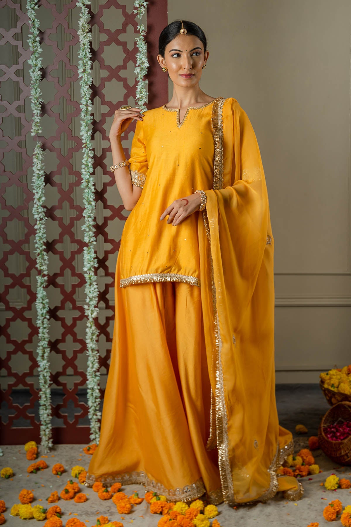 Mustard Lace Embellished Dupatta