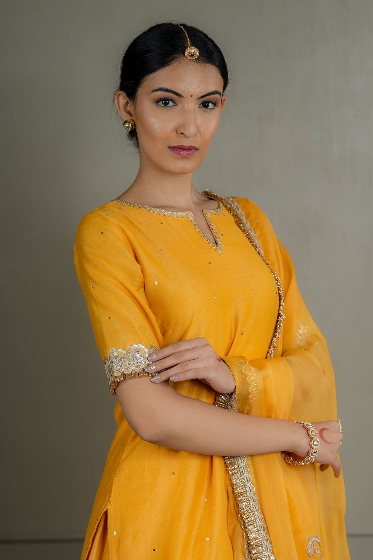 Mustard Lacework Sharara Set