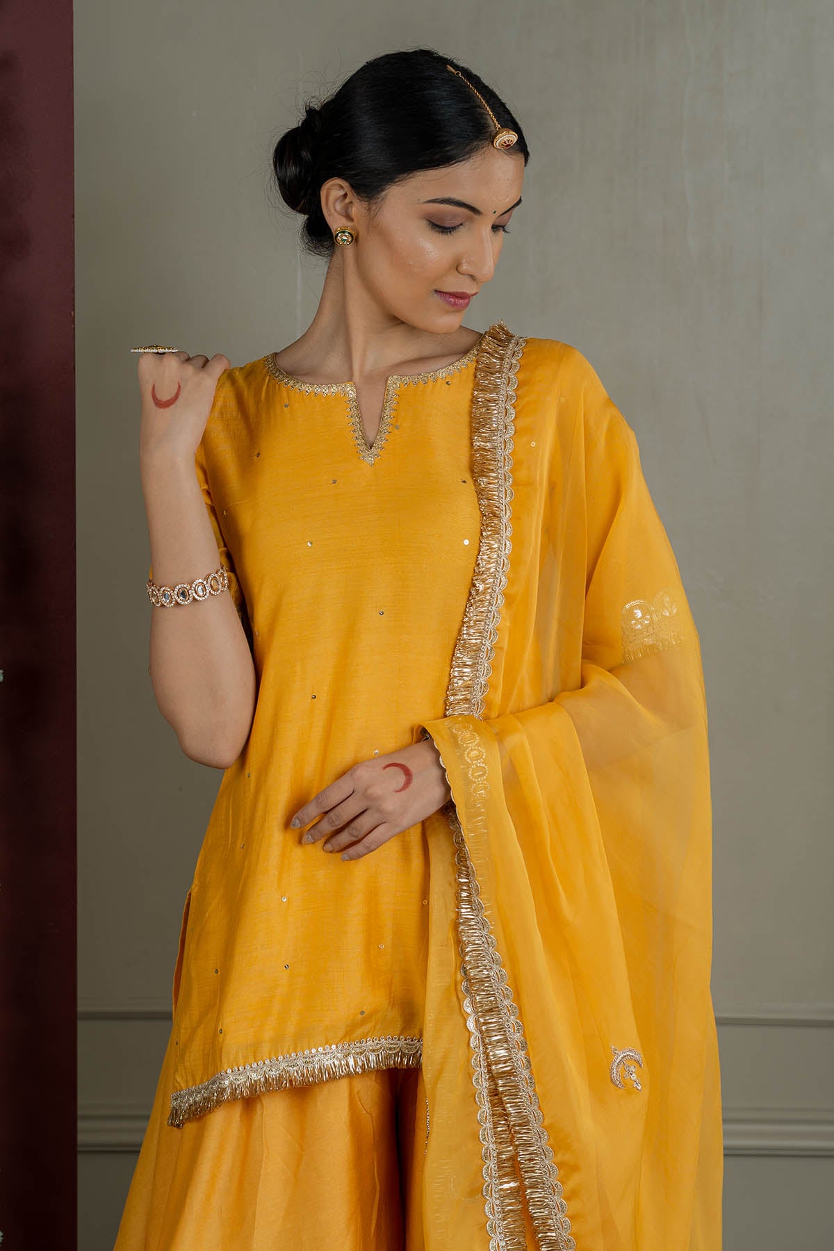 Mustard Lacework Sharara Set