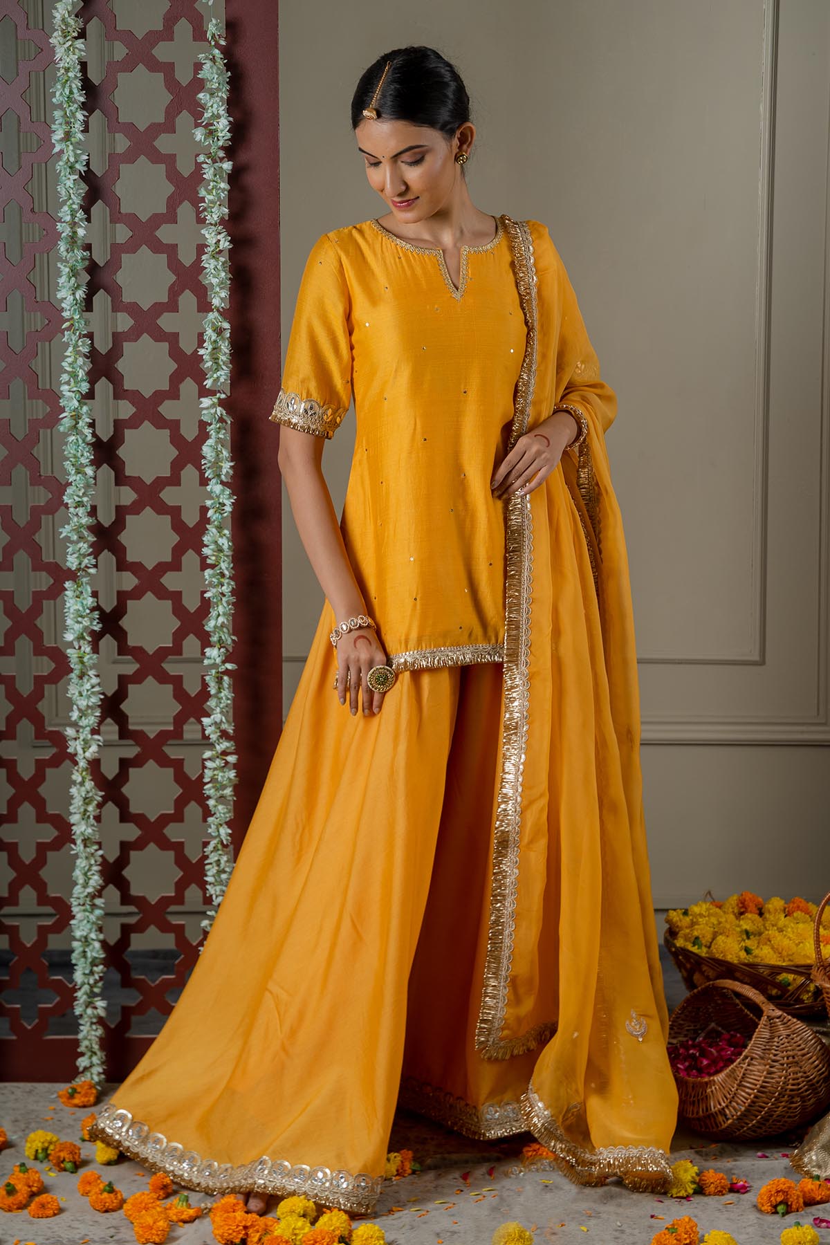Mustard Lacework Sharara Set