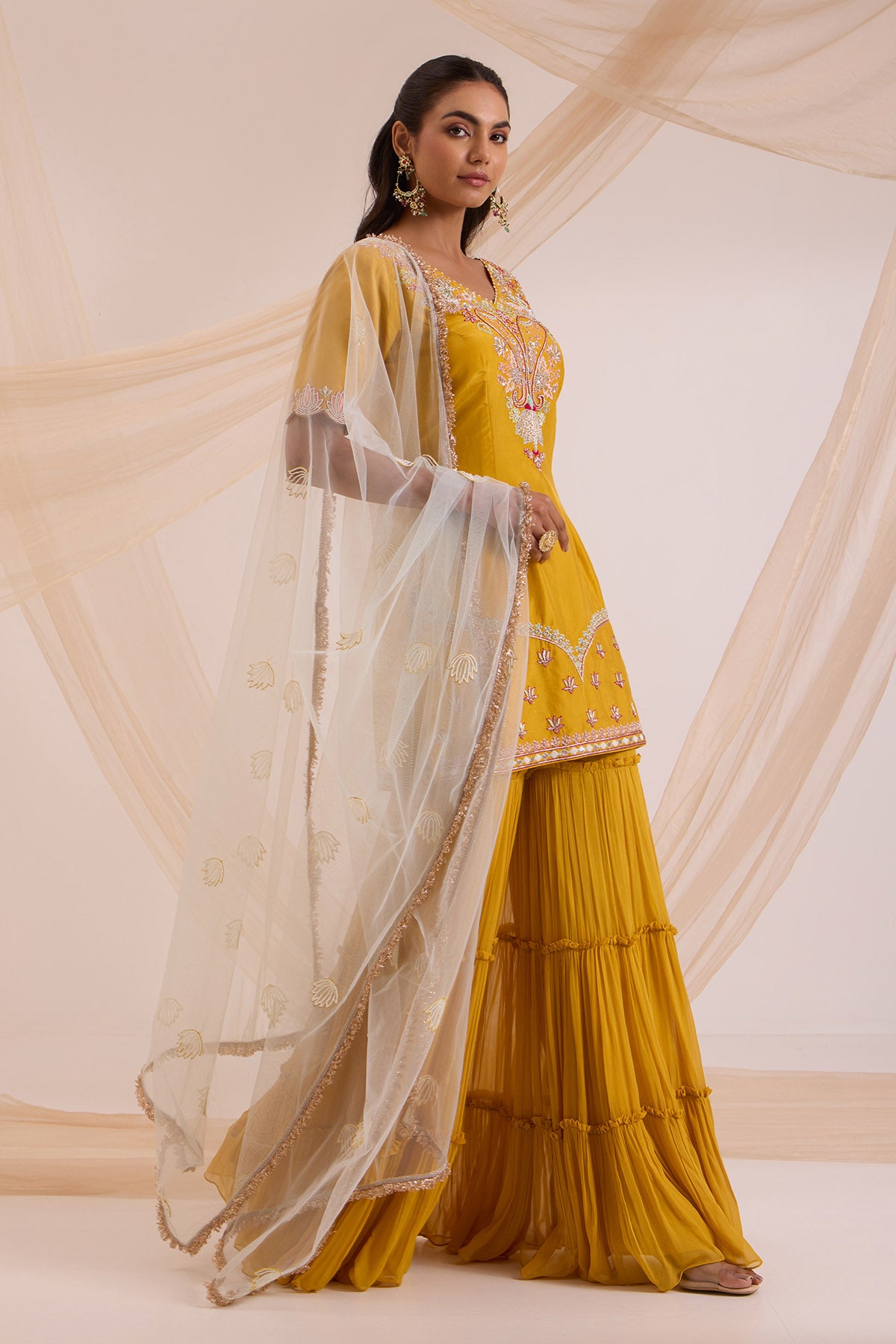 Mustard Layered Gharara Set