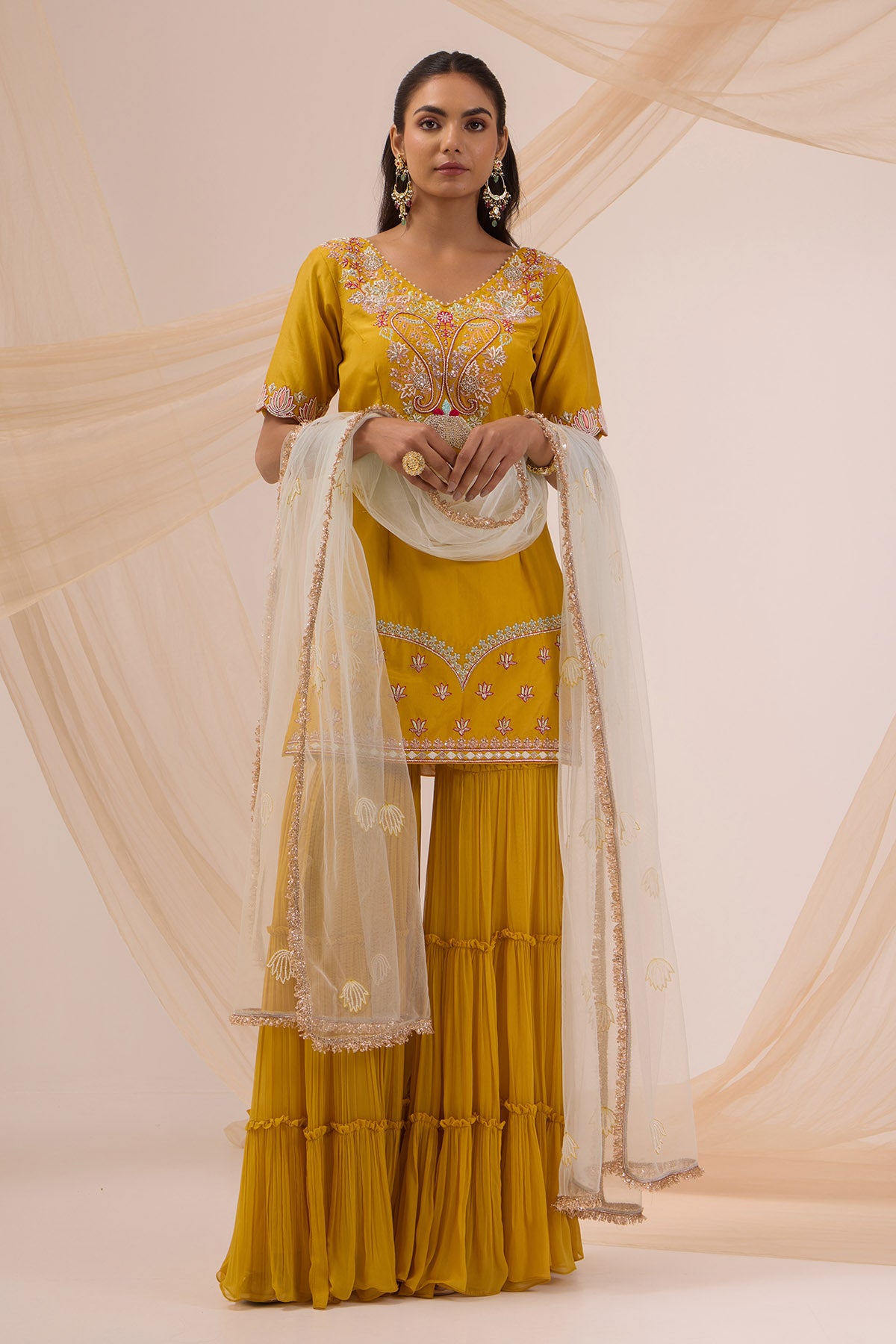 Mustard Layered Gharara Set