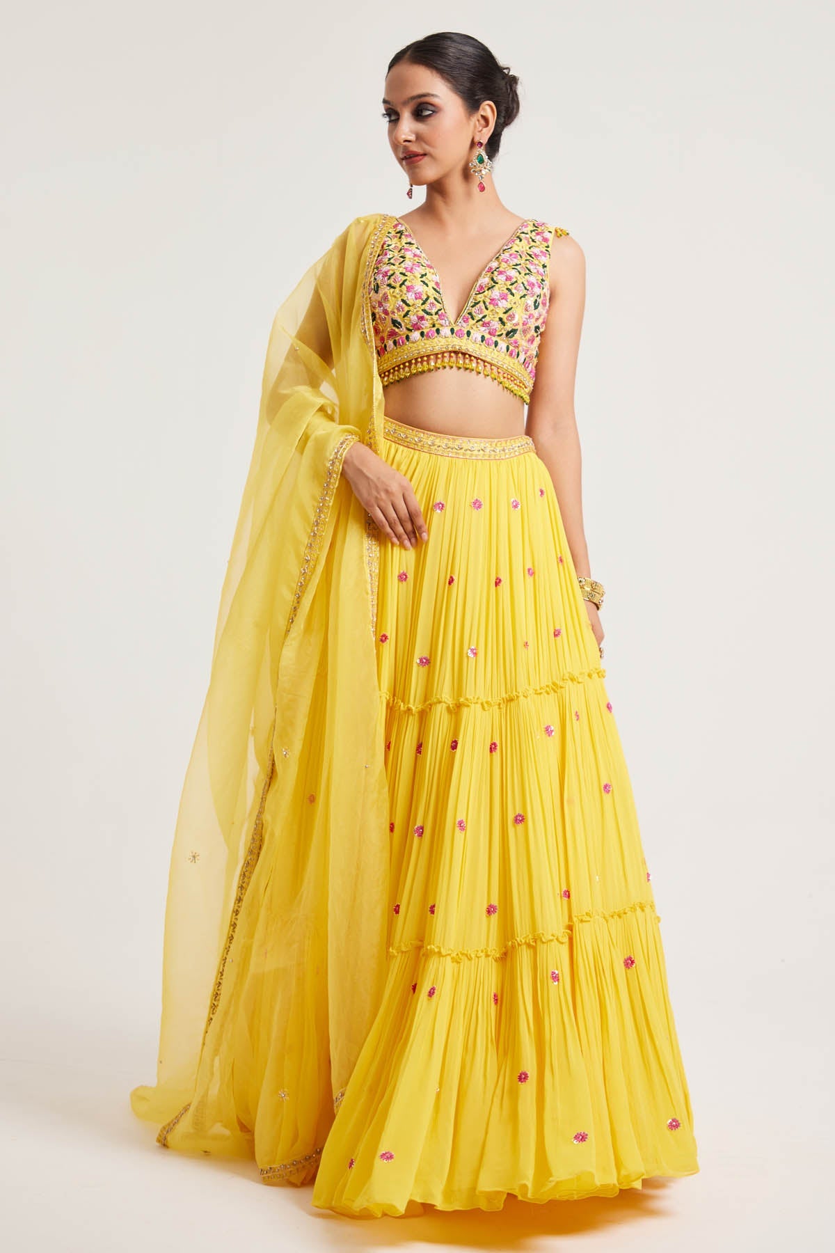 Muditaa By Urmila Mustard Layered Lehenga Set for women online at ScrollnShops