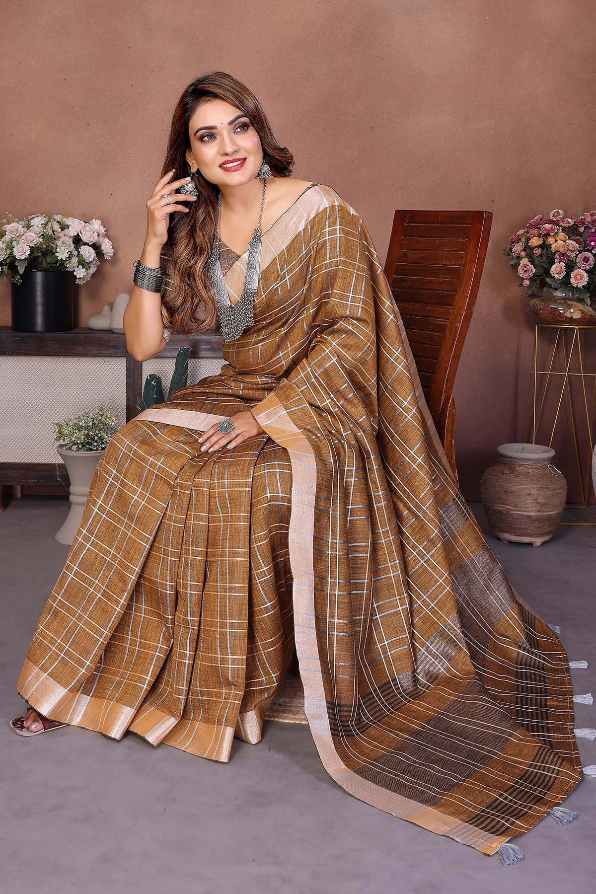 Mustard Linen Saree And Blouse