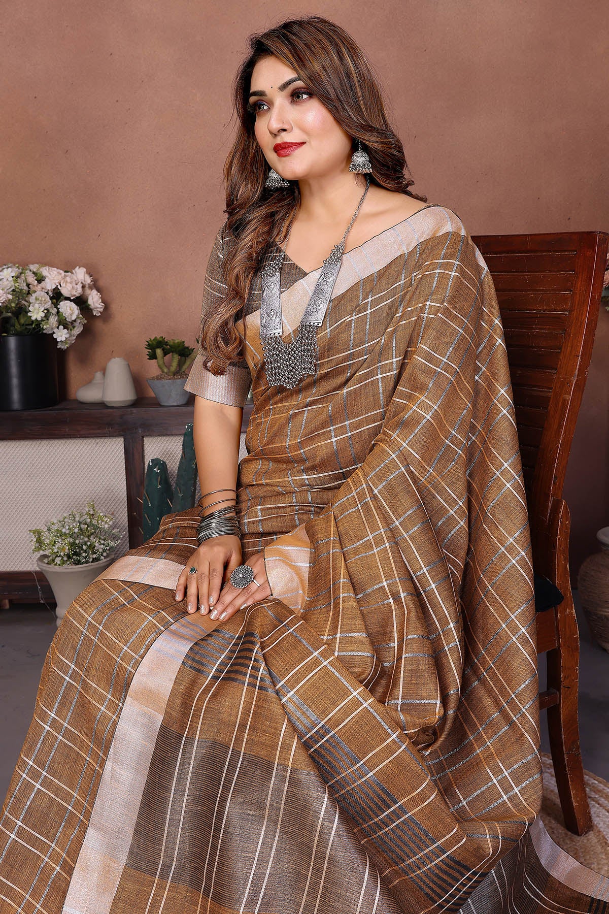 Mustard Linen Saree And Blouse
