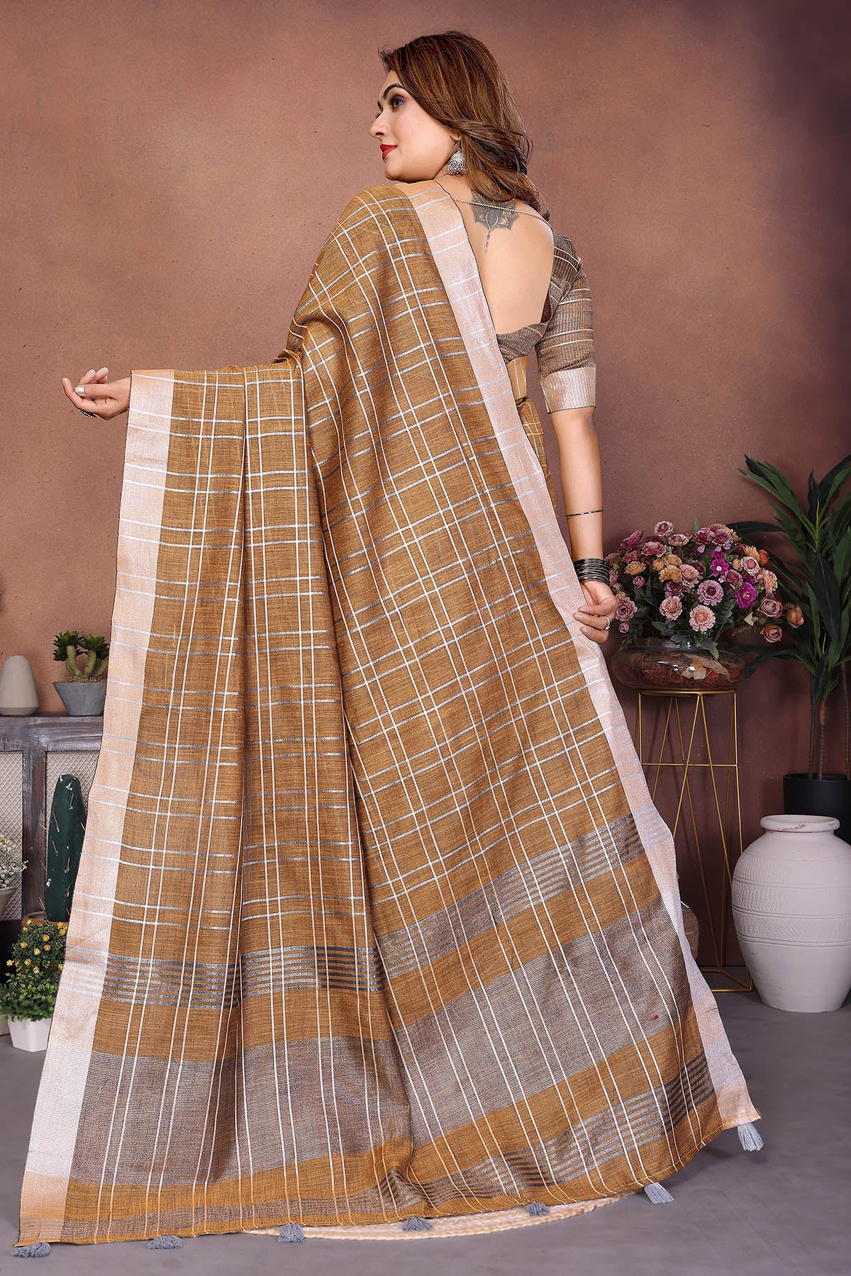 Mustard Linen Saree And Blouse