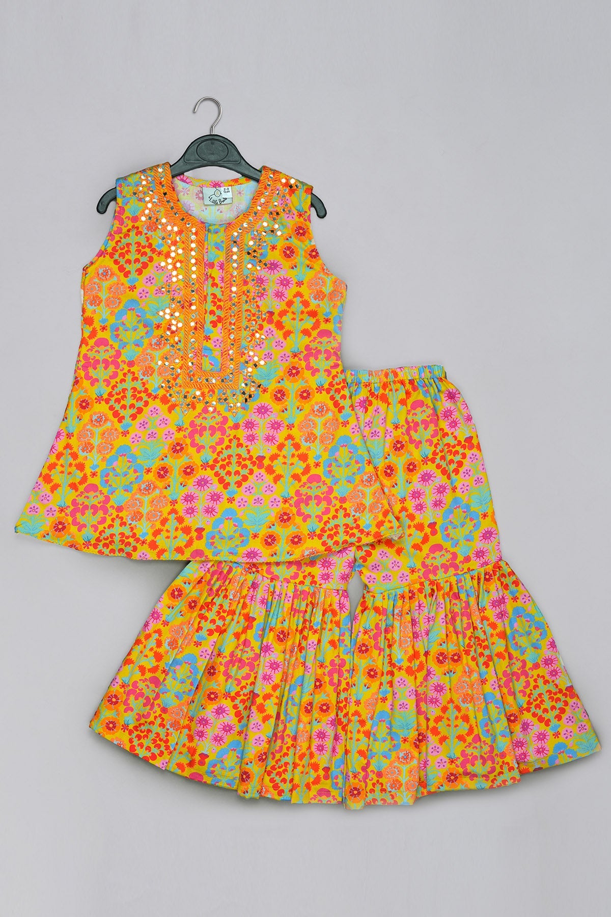 Buy Mustard Mirror Work Sharara Set for Kids by Little Brats Designer online available at scrollnshops