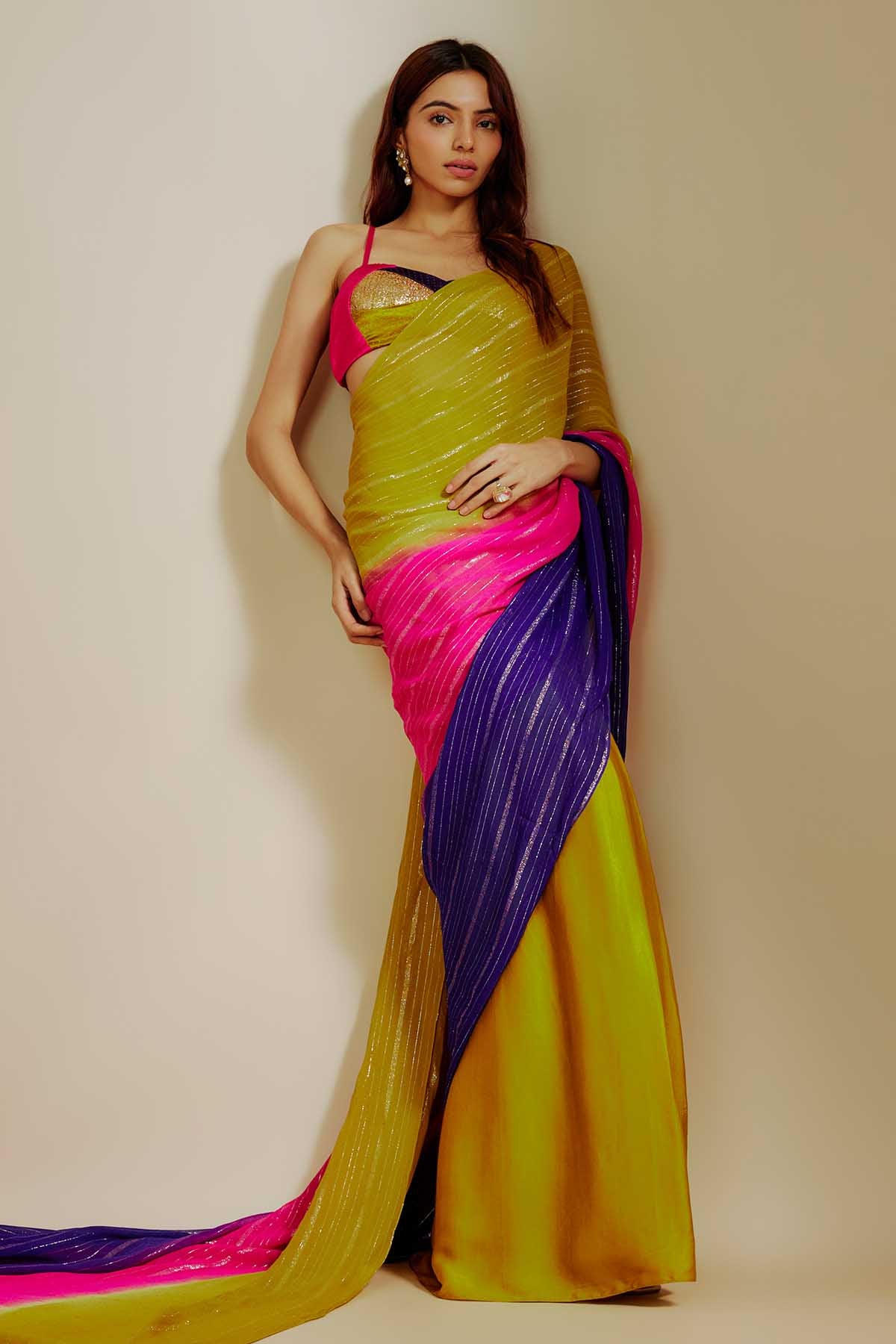 Buy Mustard Ombre Saree & Blouse by Masumi Mewawalla for women online at ScrollnShops