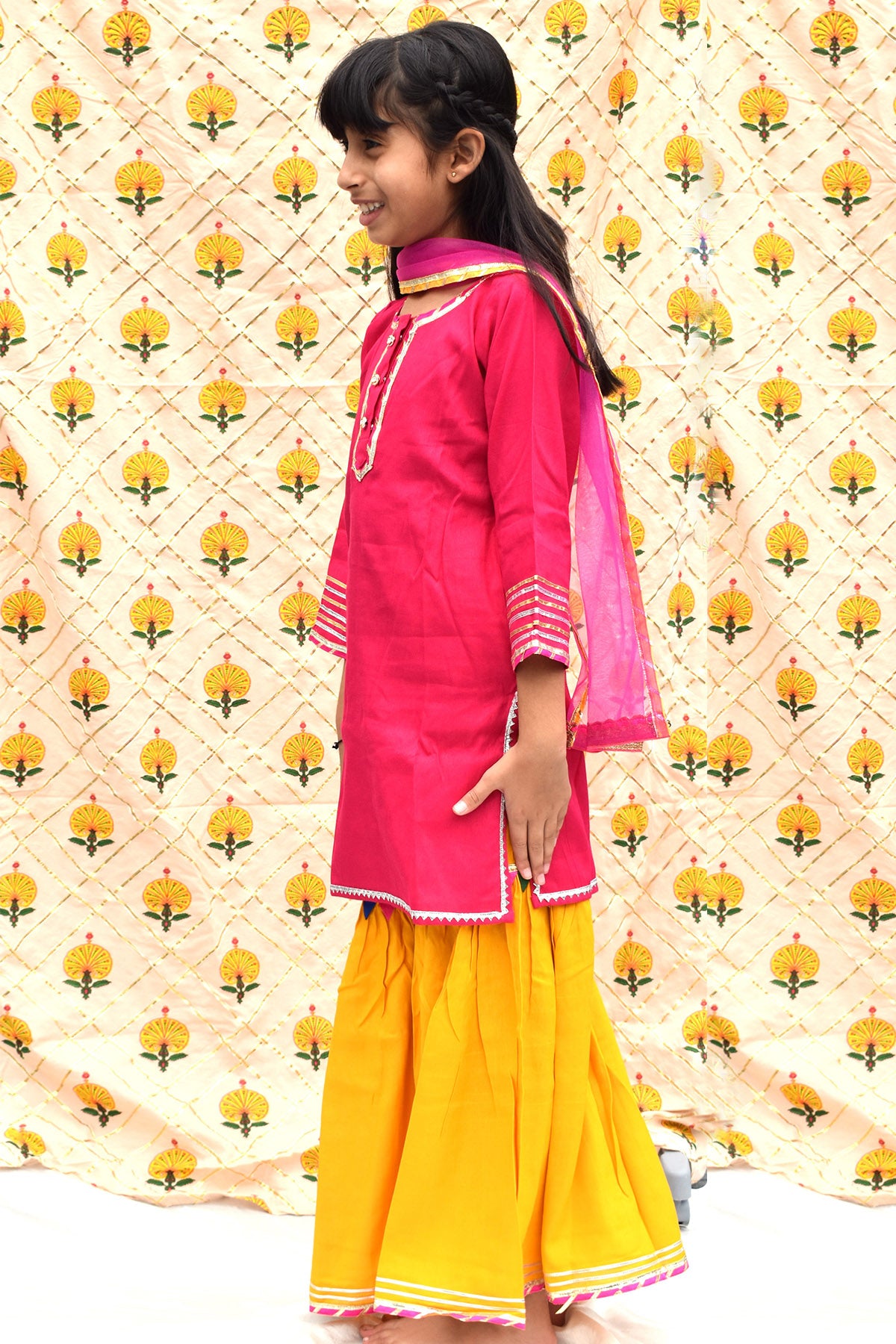 Mustard & Pink Cuffs Kurta Set