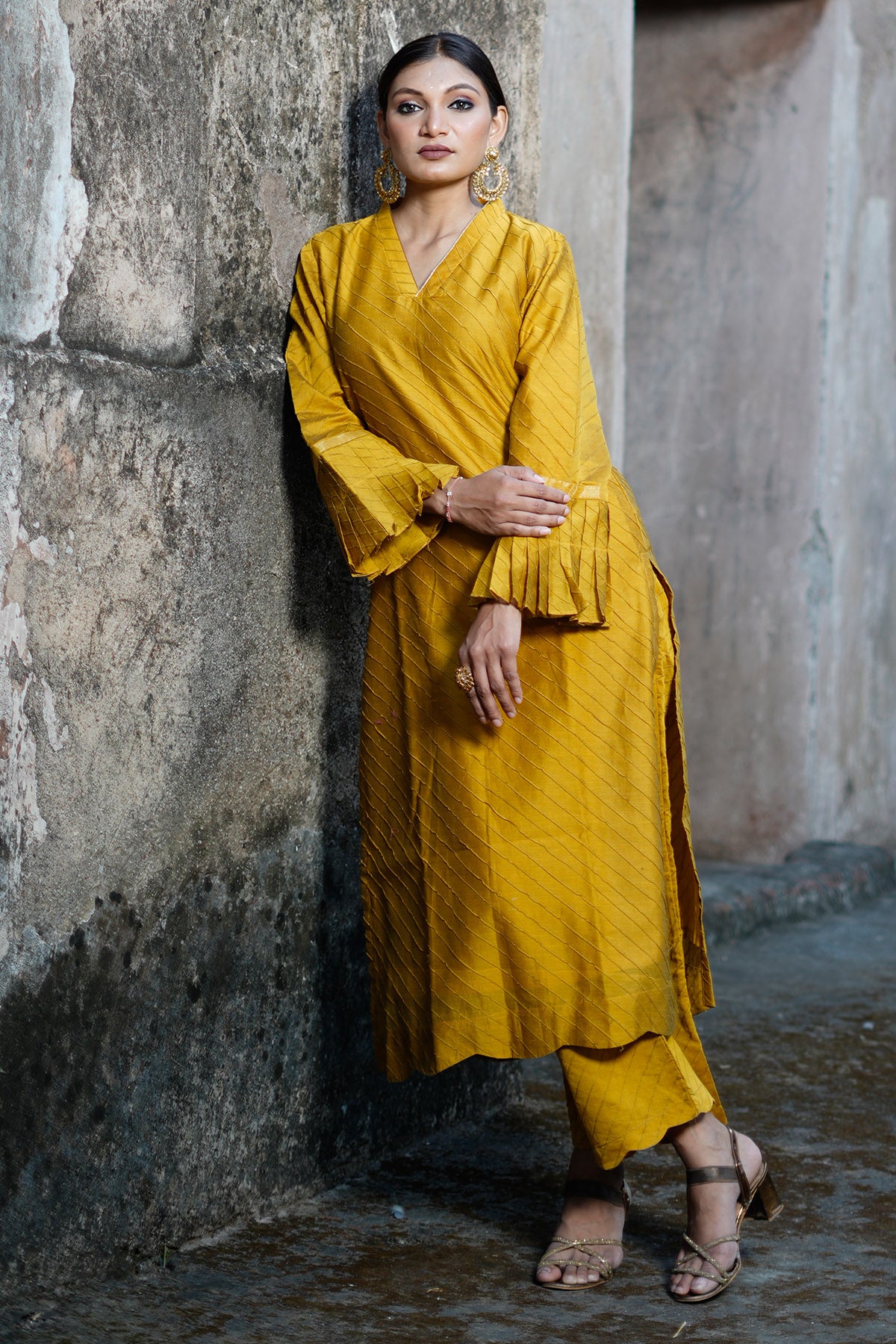 Mustard Pintuck Kurta & Pants