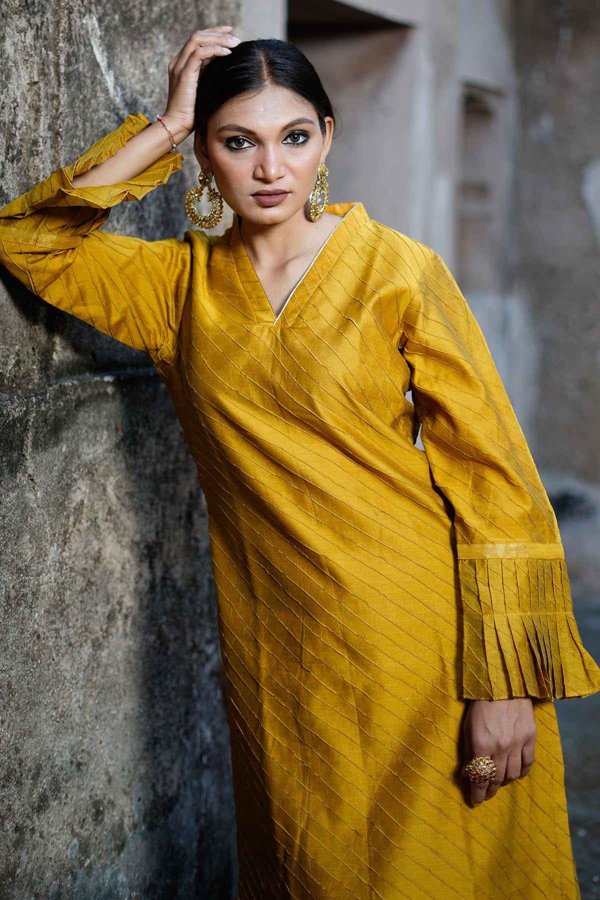 Mustard Pintuck Kurta & Pants