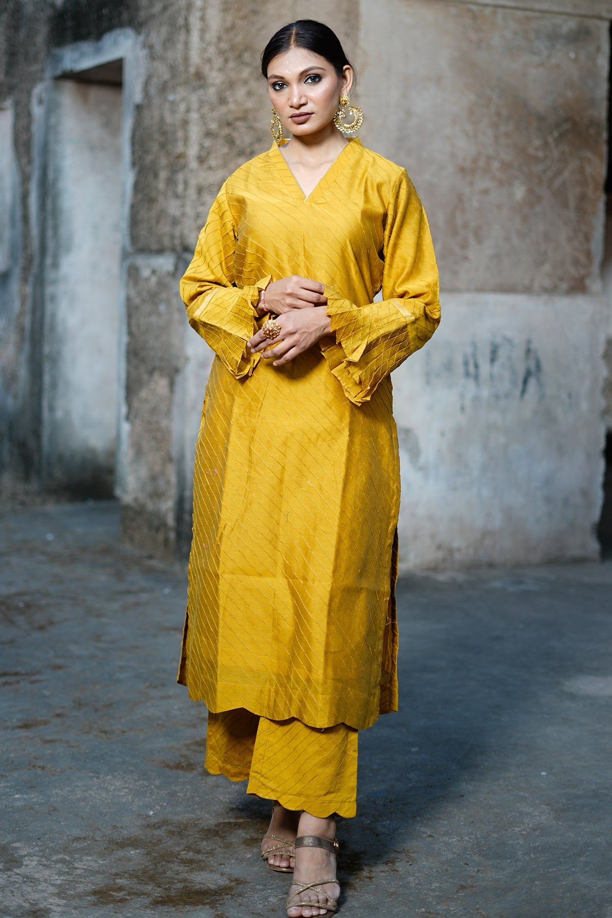 Buy Mustard Pintuck Kurta & Pants for women by Charu Bhaskar online available at scrollnshops