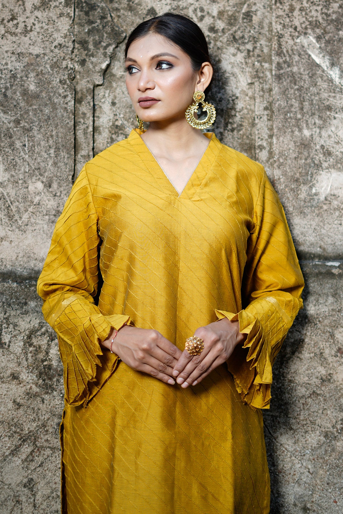 Mustard Pintuck Kurta & Pants