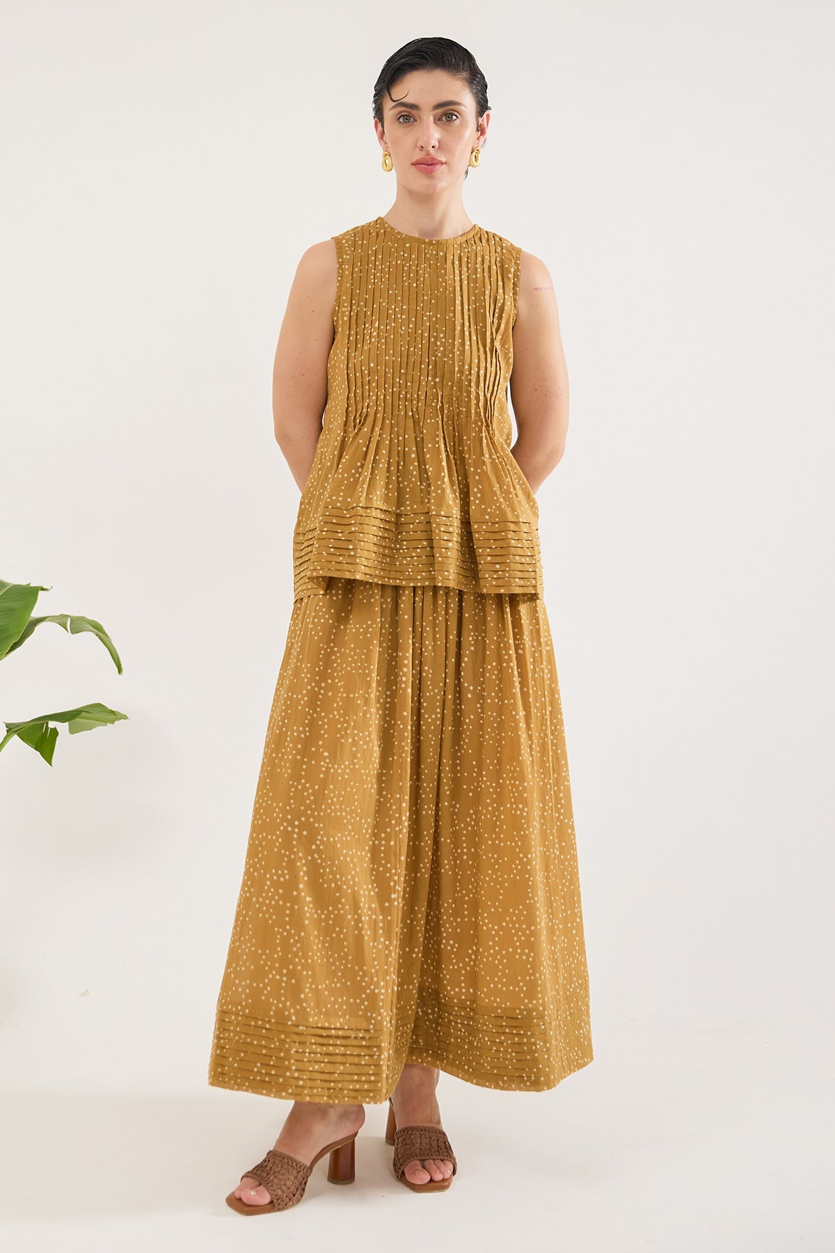 Buy Mustard Pintuck Printed Skirt by Taro India for women online at ScrollnShops