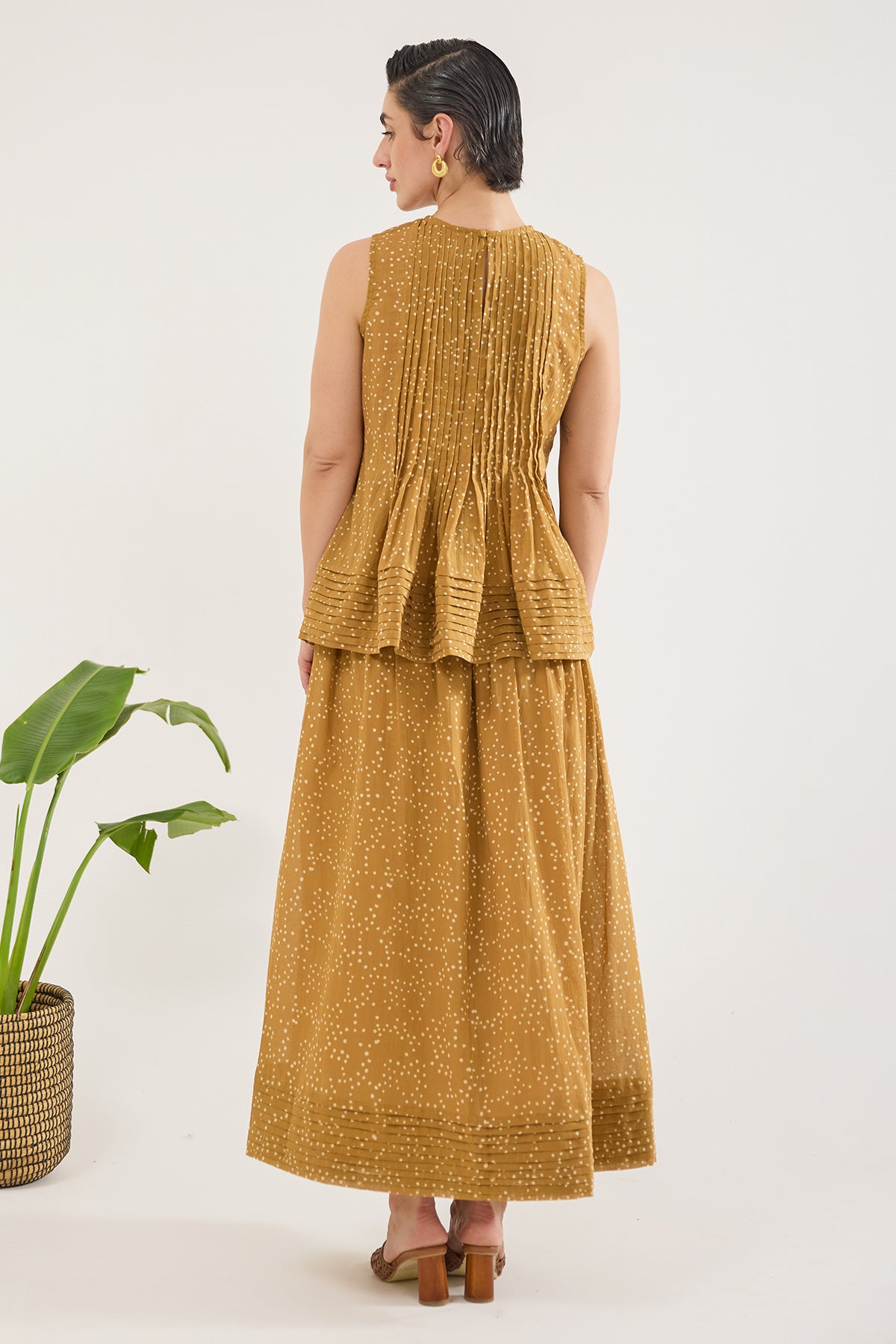 Mustard Pintuck Printed Skirt