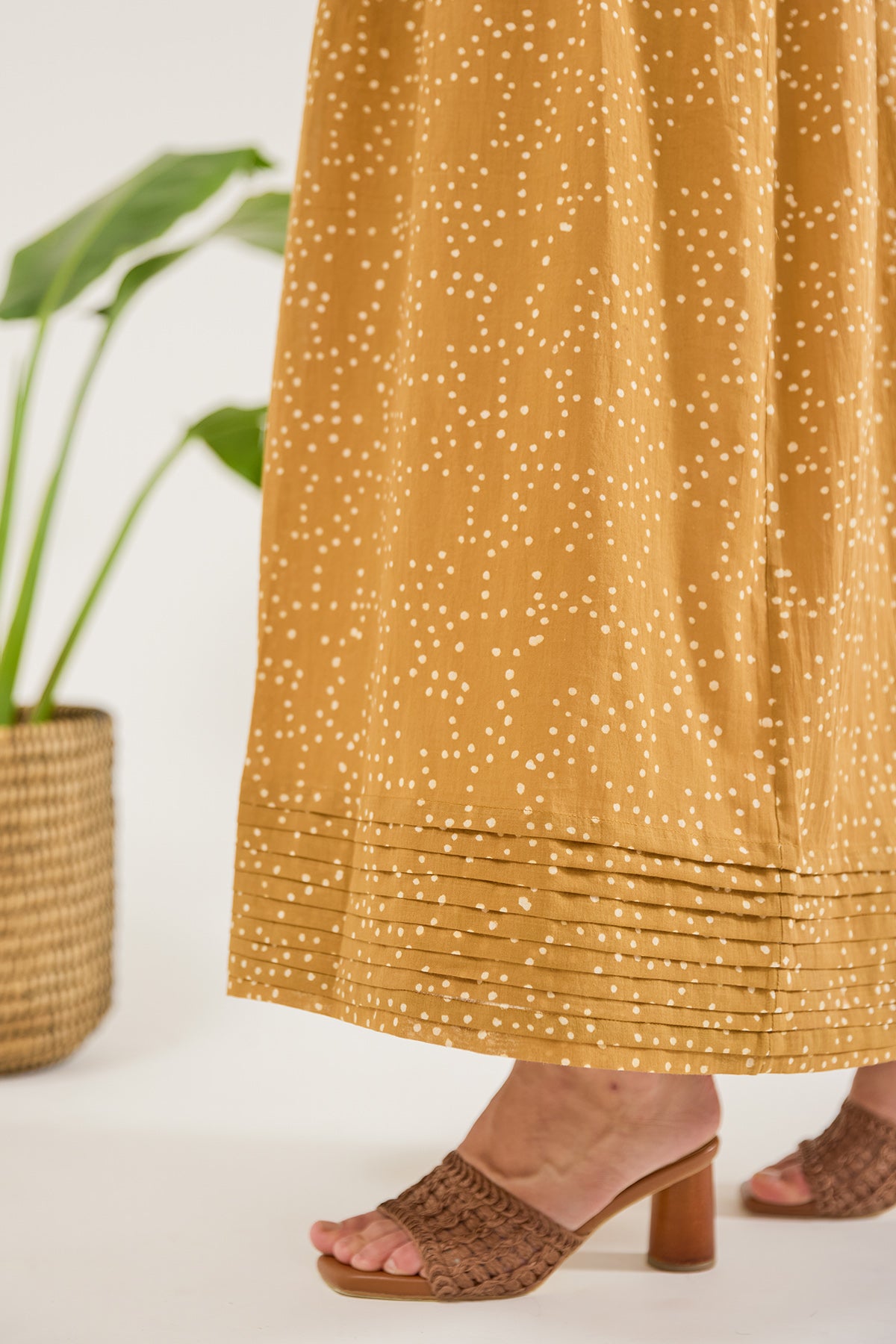Mustard Pintuck Printed Skirt