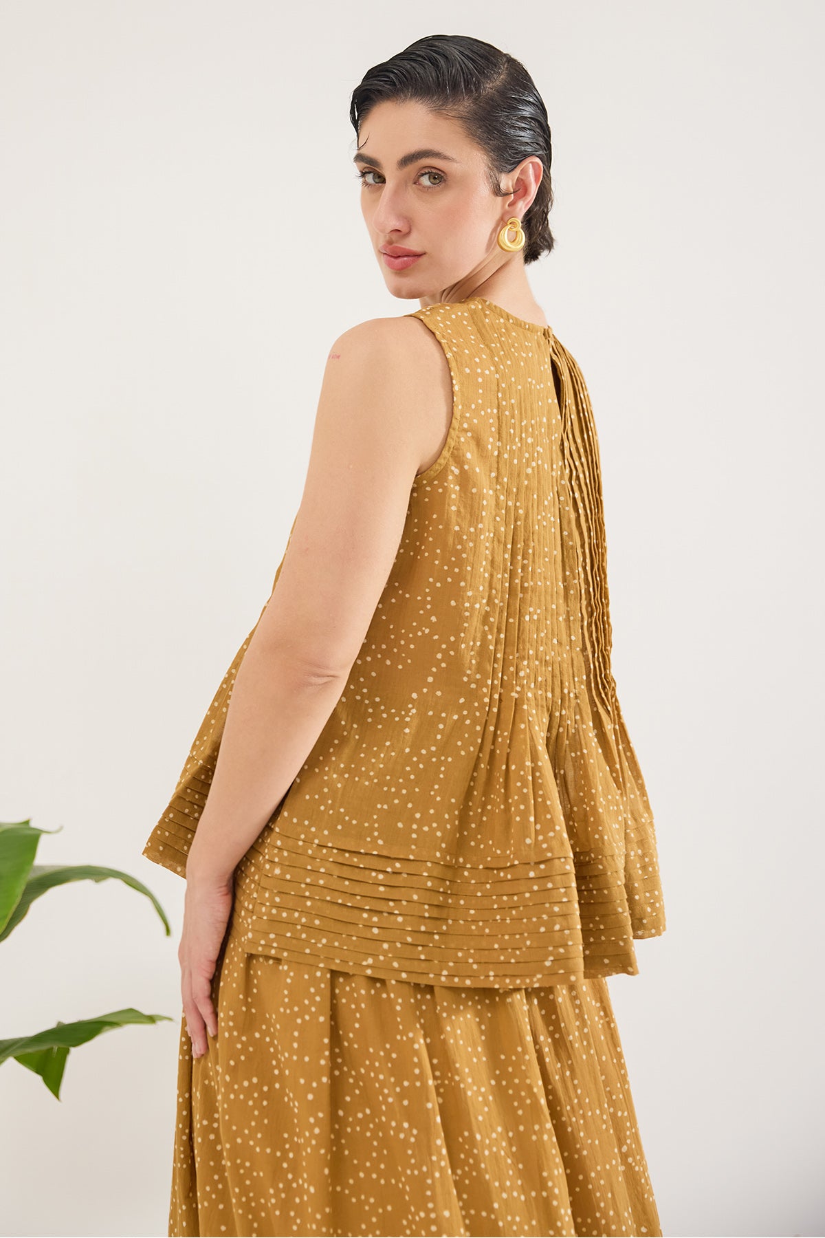 Mustard Pintuck Printed Top