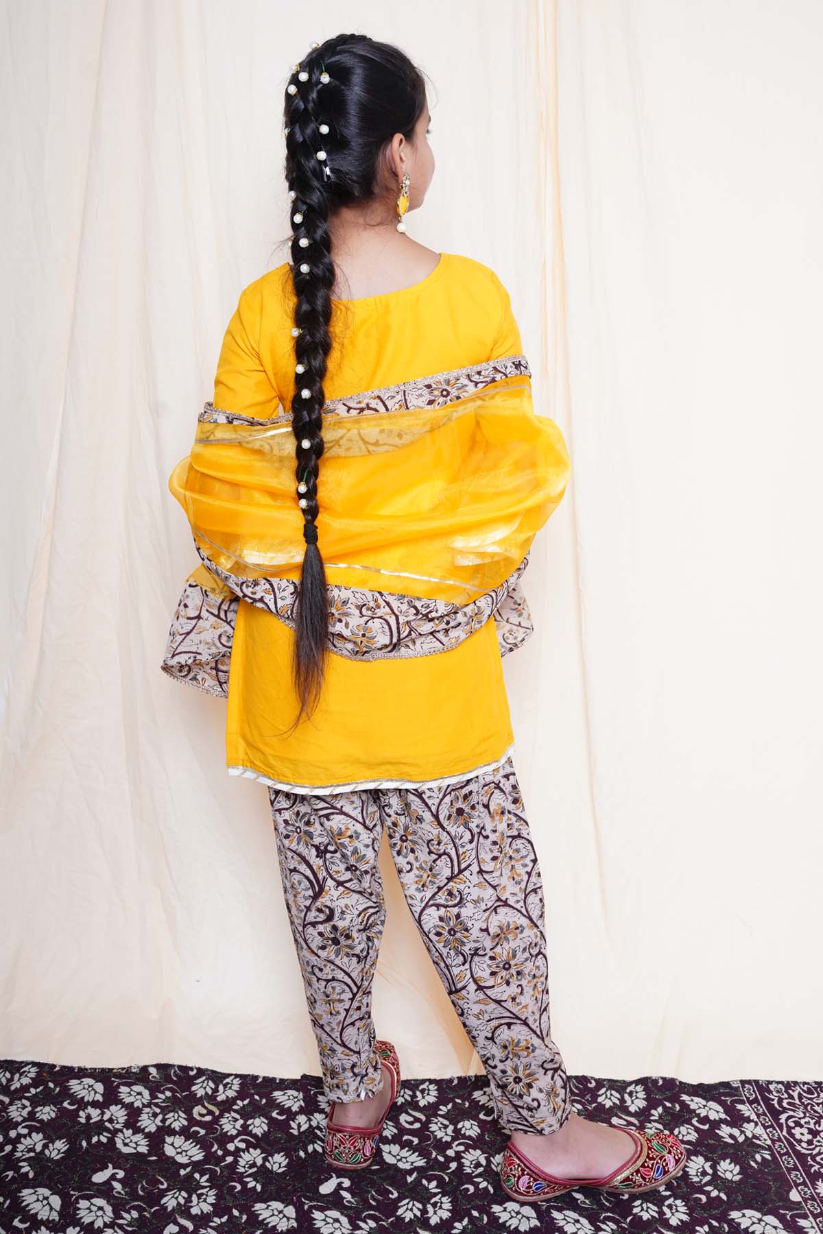 Mustard Printed Short Kurta Set