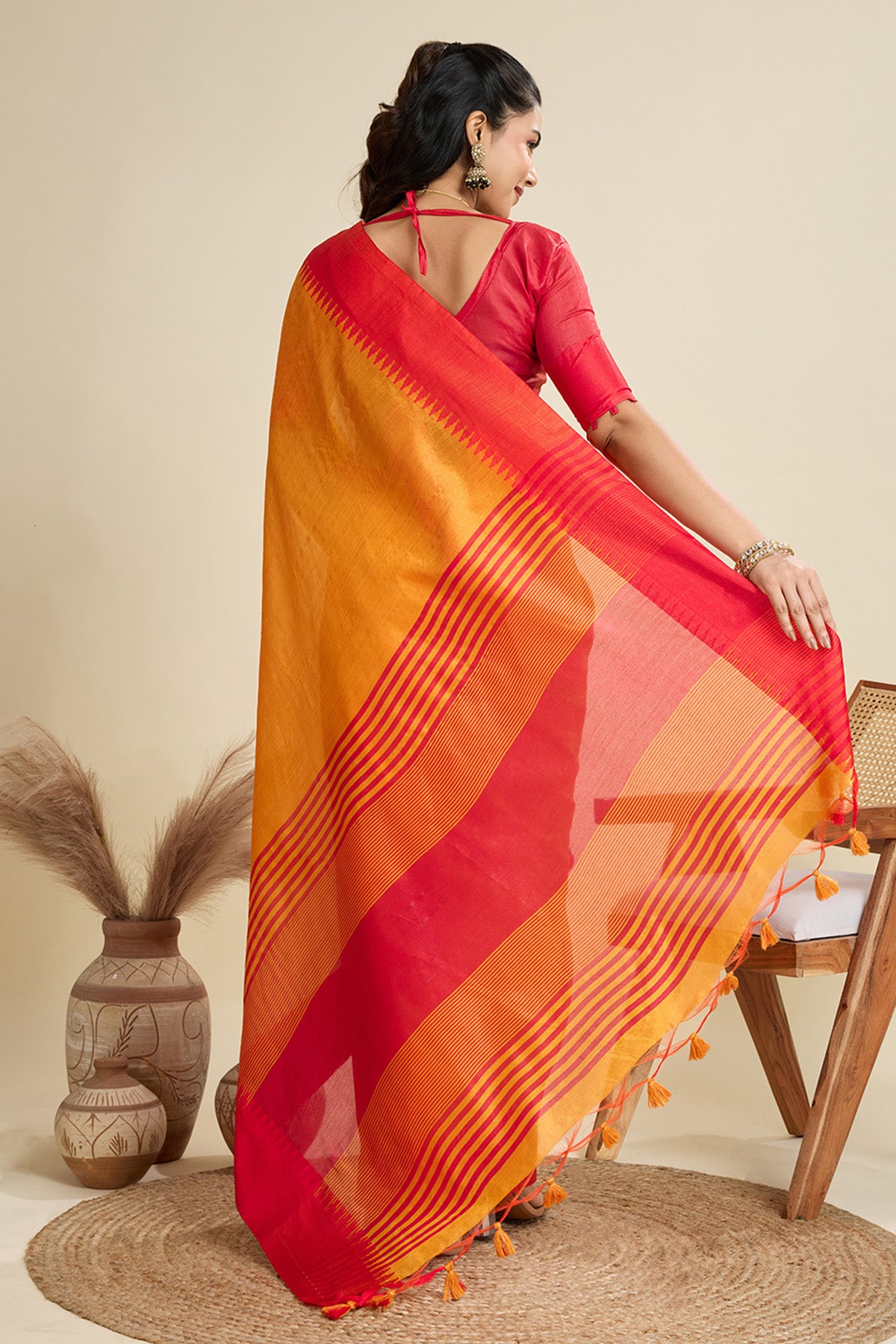 Mustard Raw Silk Thread Saree