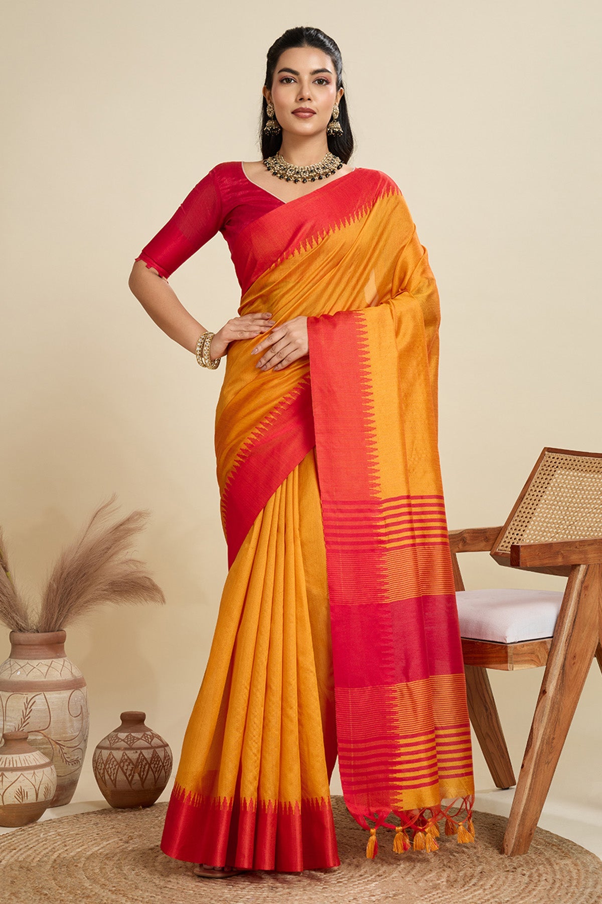 Buy Mustard Raw Silk Thread Saree for Women Online available at ScrollnShops