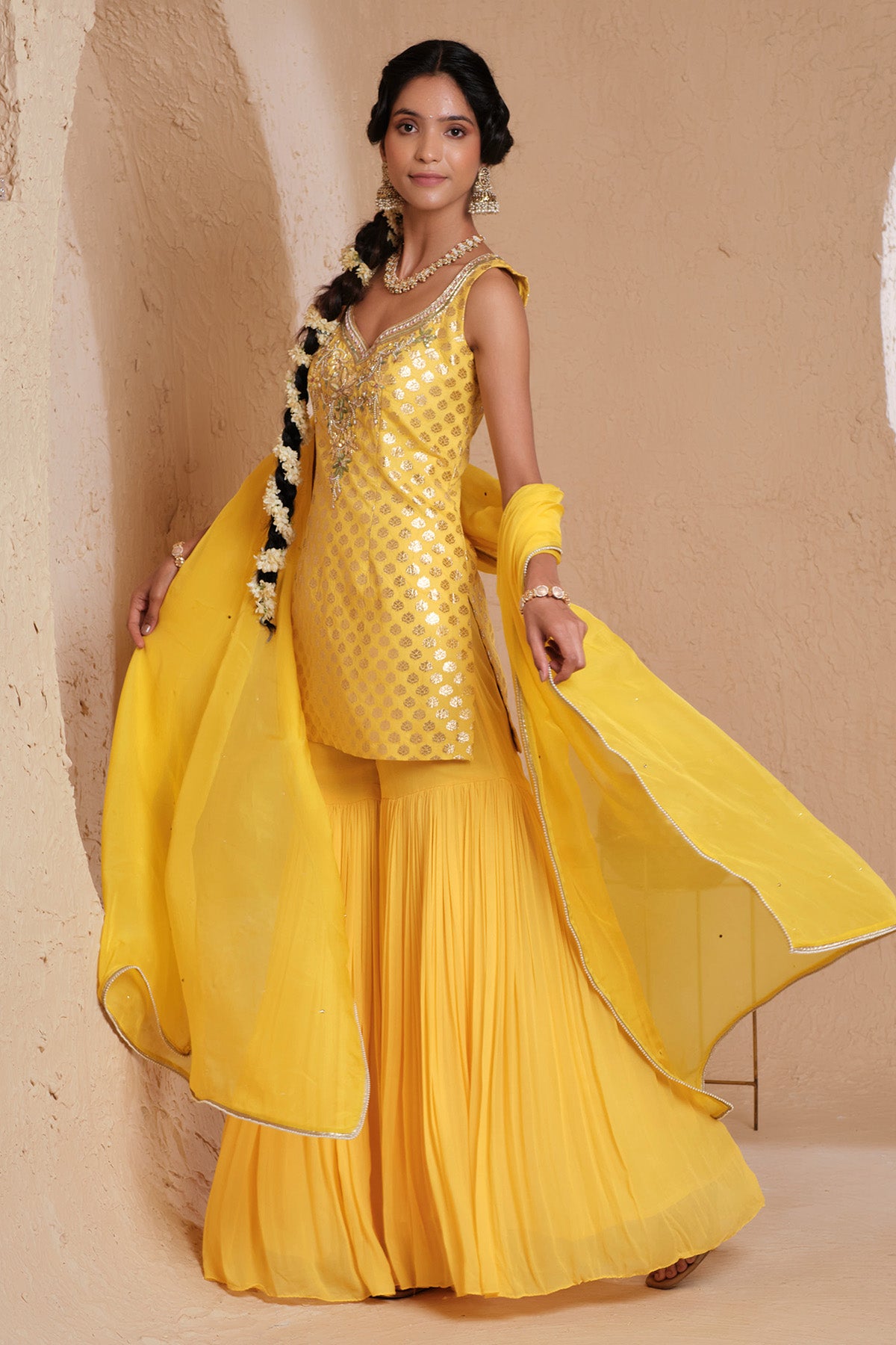 Mustard Sequins Work Gharara Set
