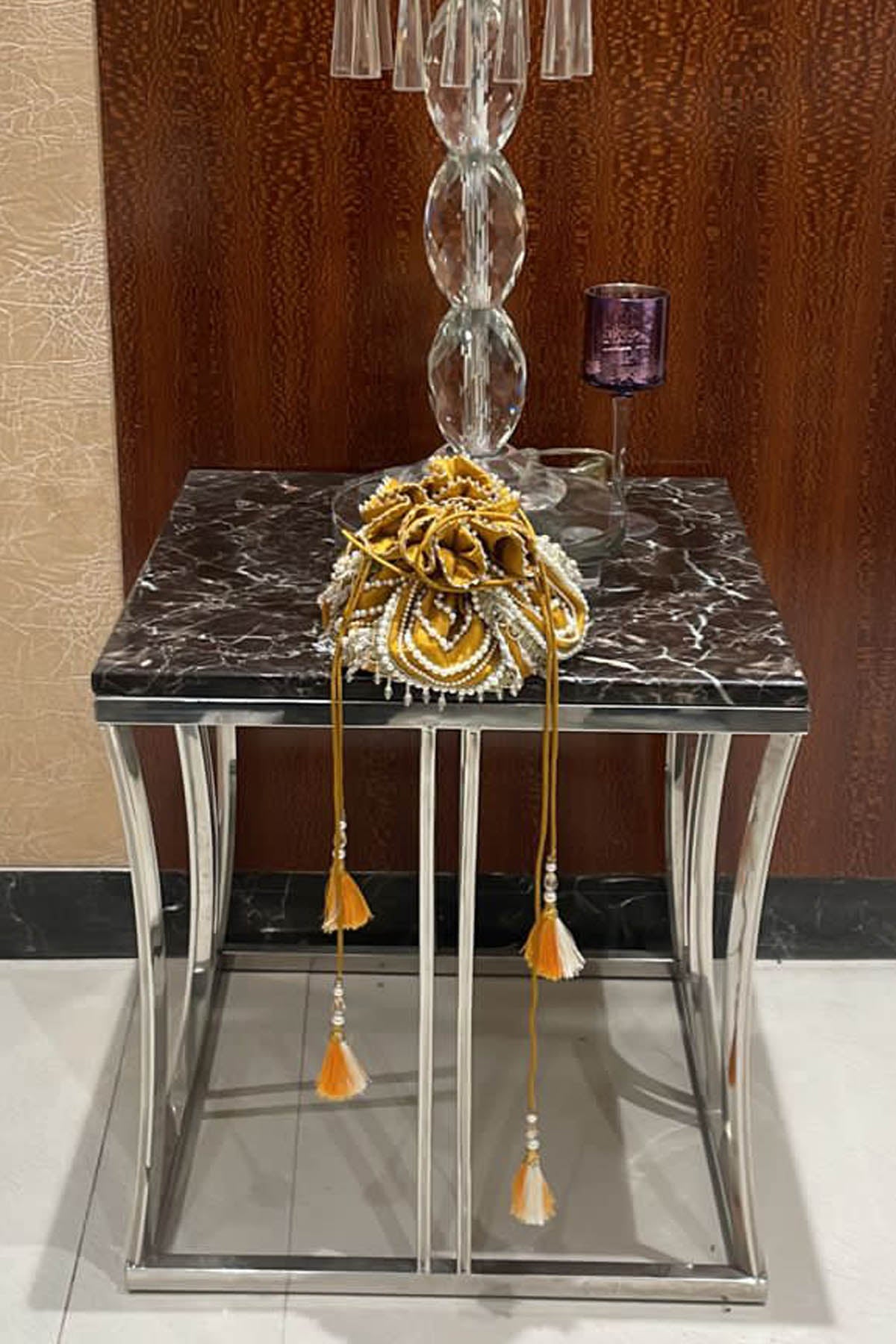 Mustard Silk Embroidered Potli