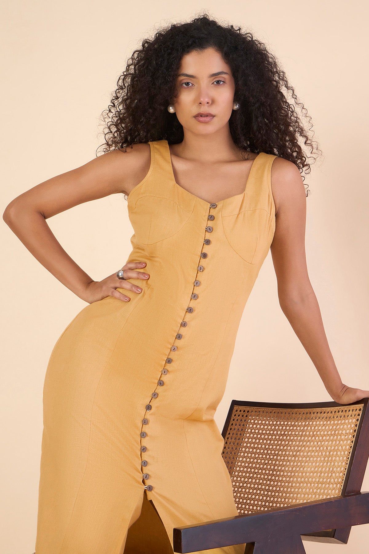 Mustard Sleeveless Cotton Dress