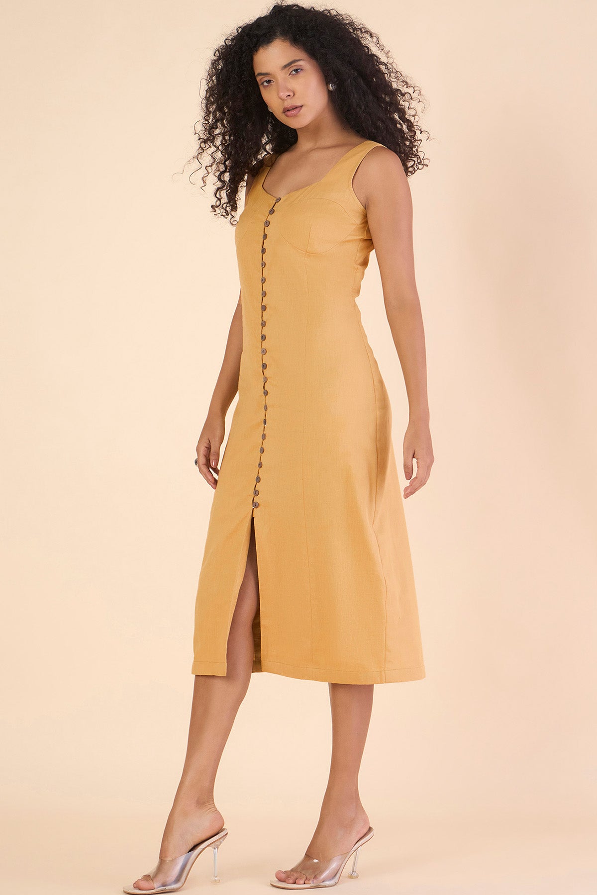 Mustard Sleeveless Cotton Dress