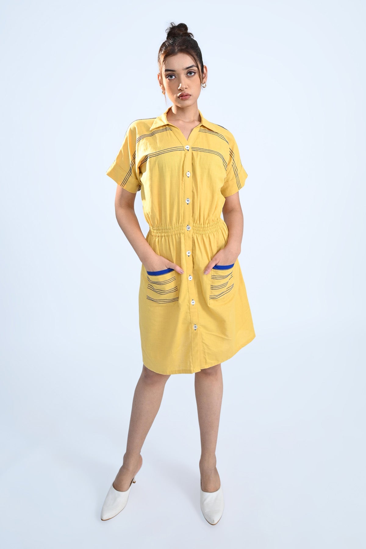 Mustard Thread Embroidered Dress
