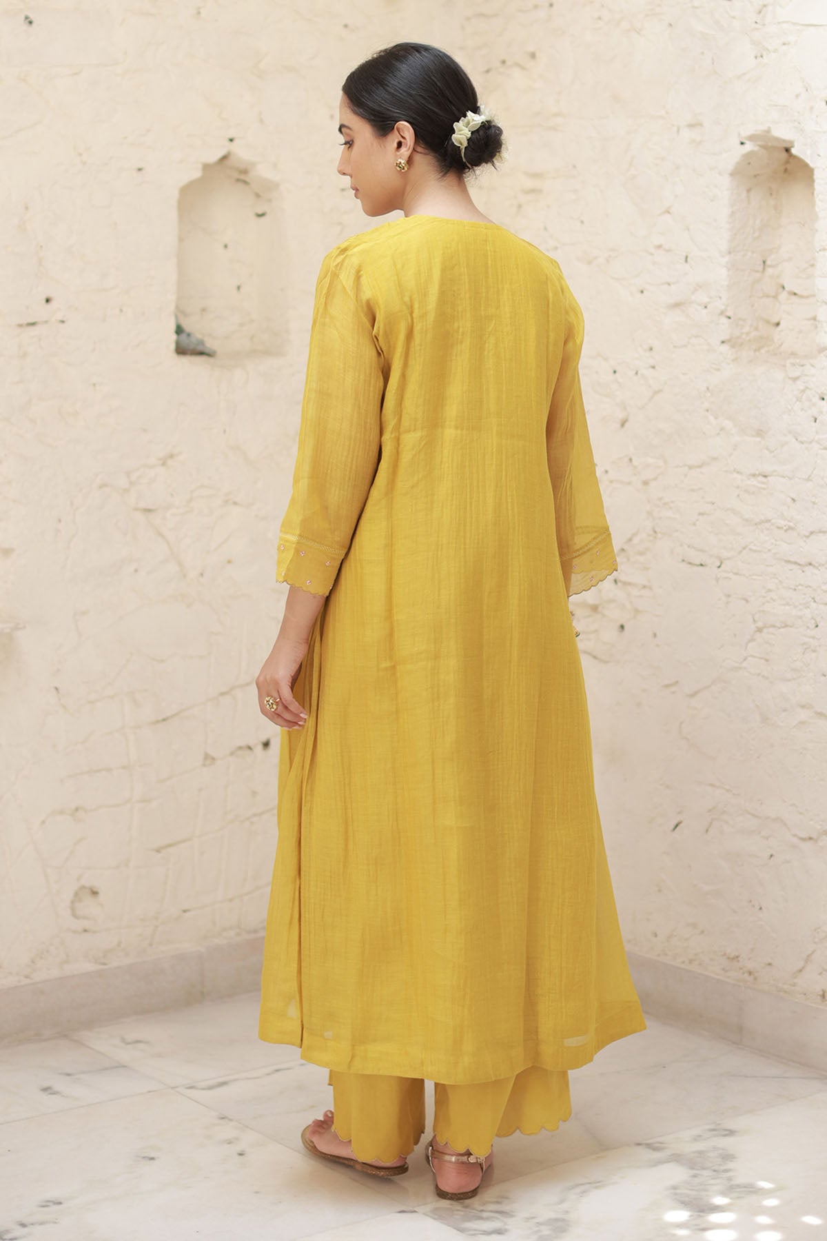 Mustard Thread Work Kurta Set