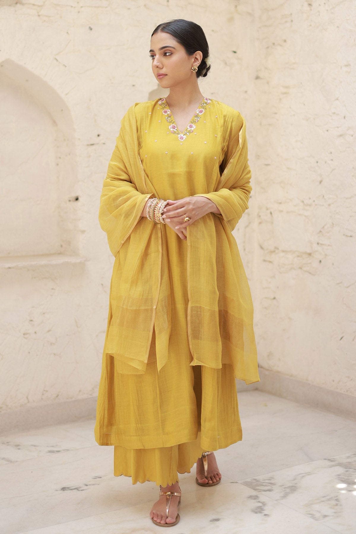 Buy Mustard Thread Work Kurta Set by Silpaa for women online at ScrollnShops