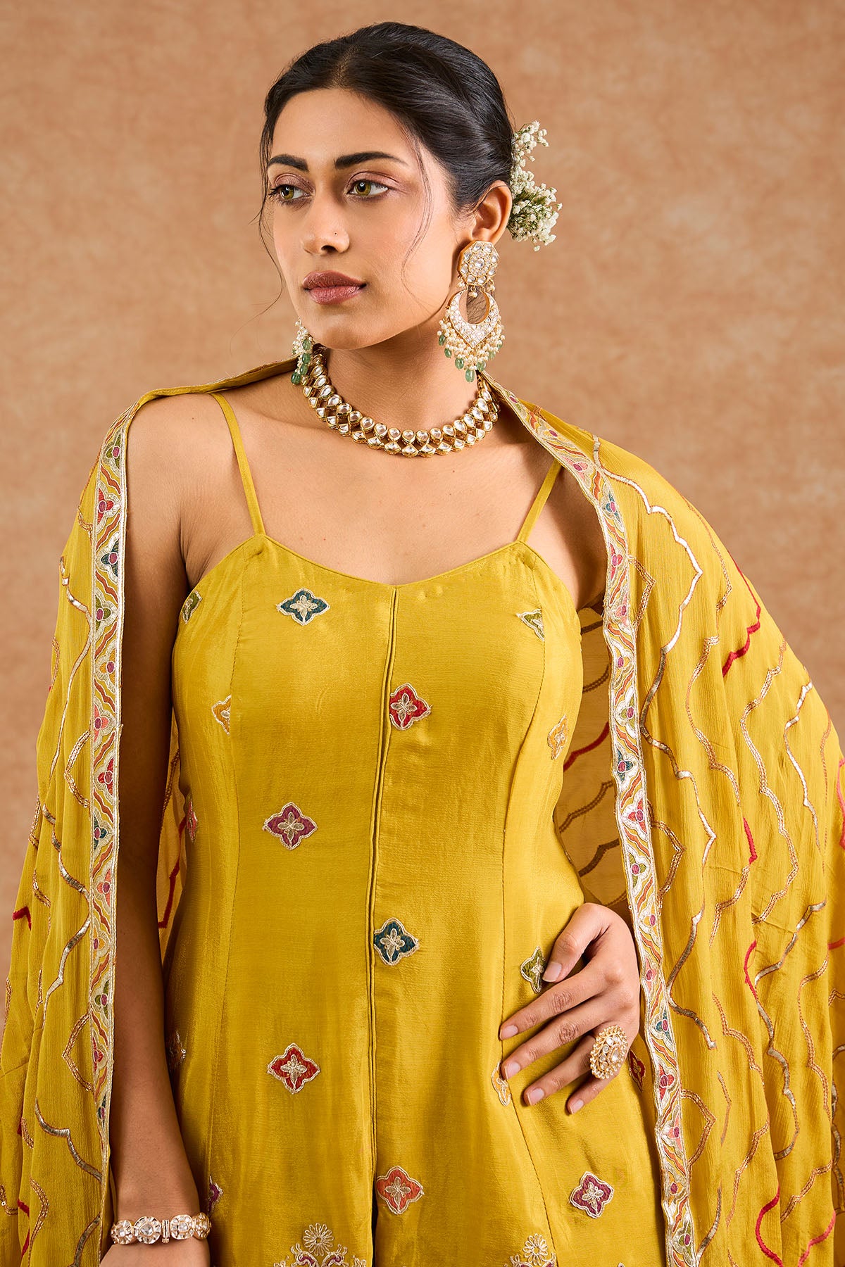 Mustard Thread Work Sharara Set
