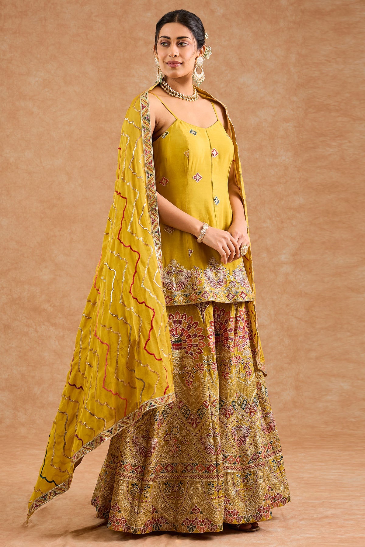 Buy Mustard Thread Work Sharara Set for women by Milu Madan online available at scrollnshops