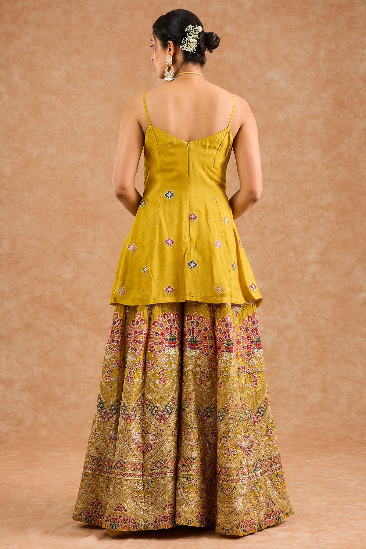 Mustard Thread Work Sharara Set