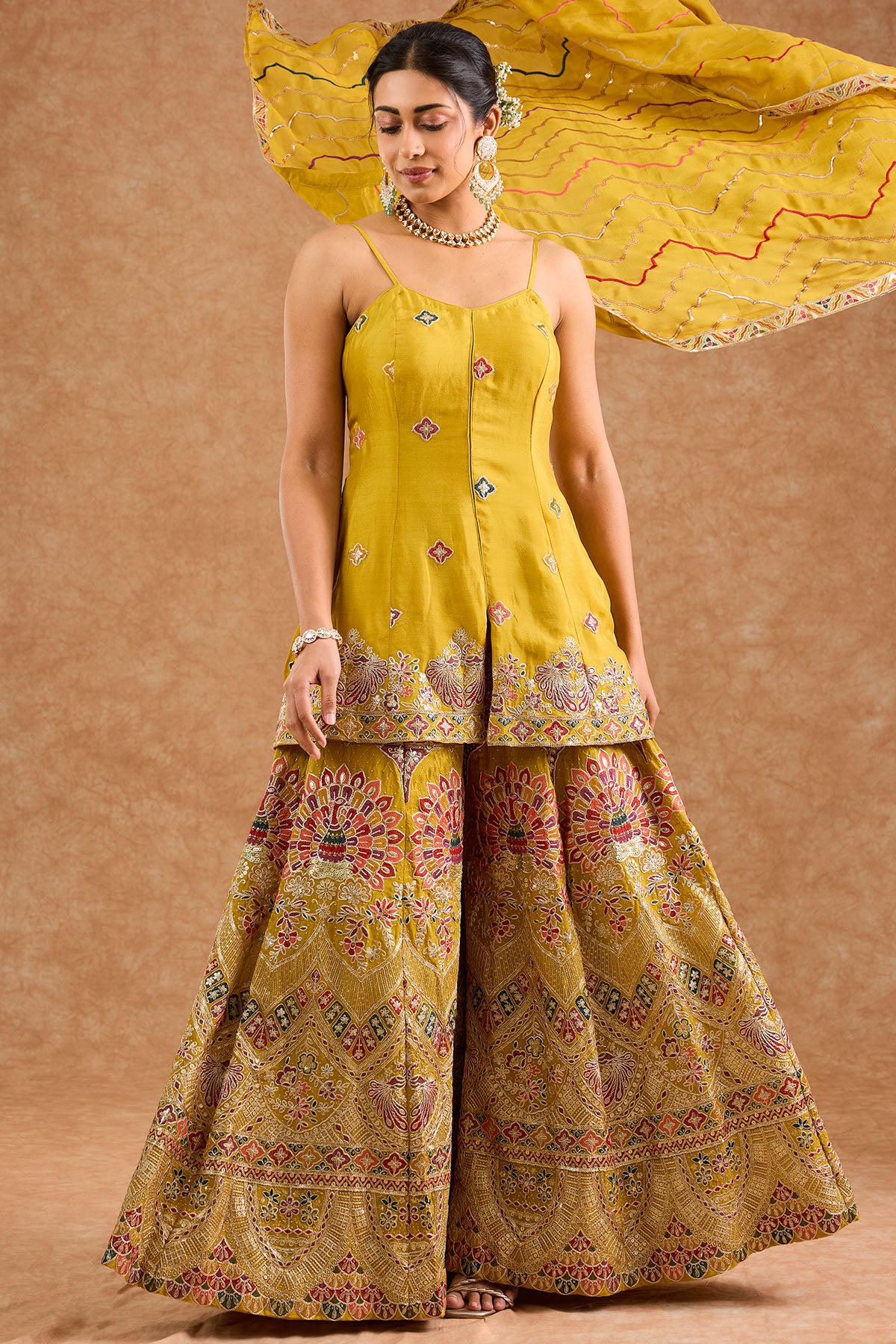 Mustard Thread Work Sharara Set