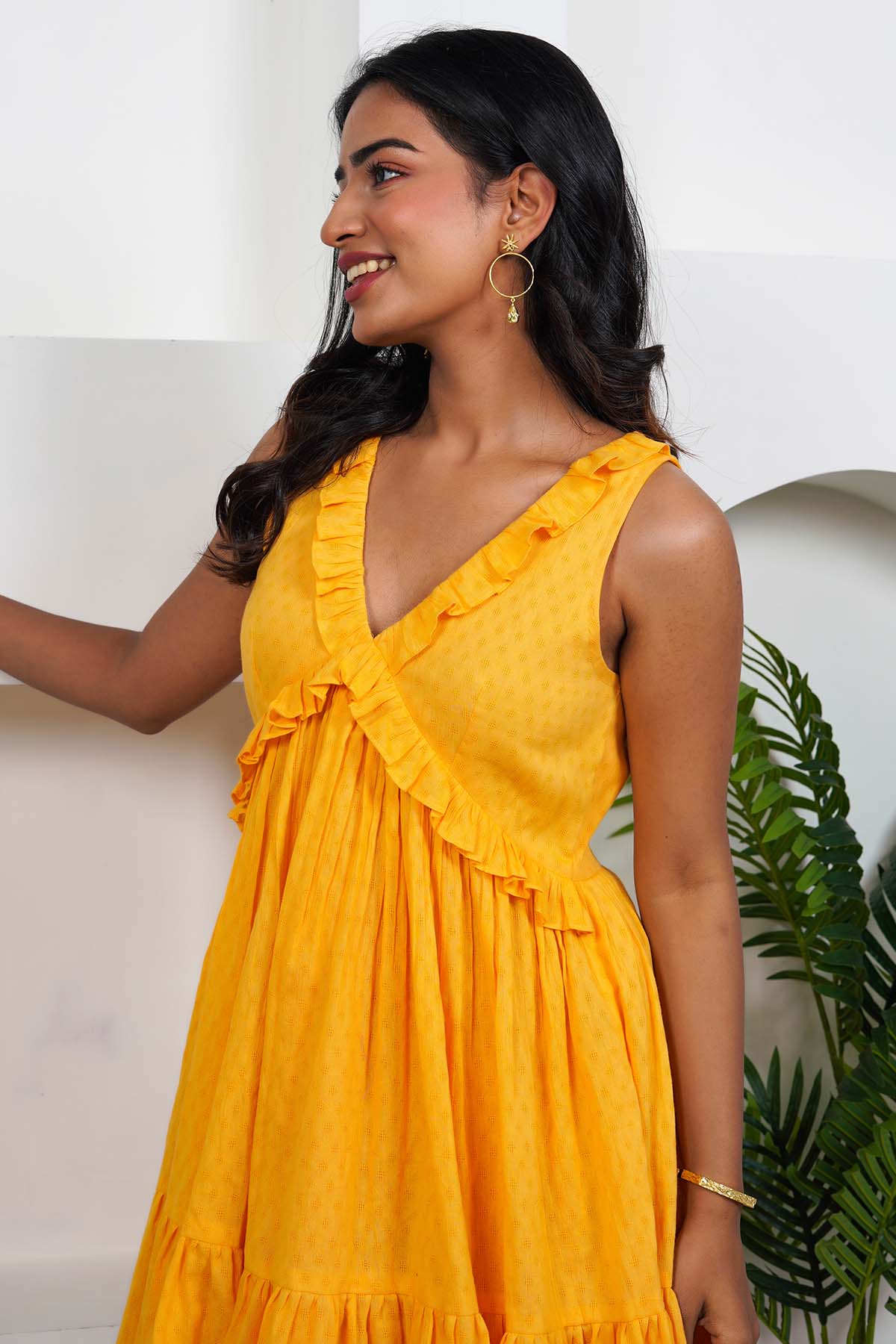 Mustard Yellow Cotton Mini Dress