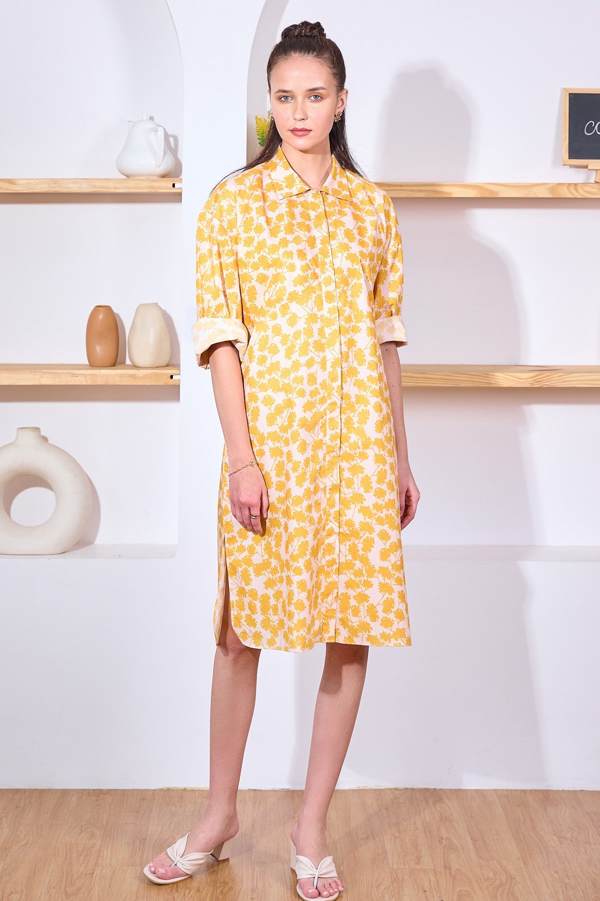 Buy Mustard Yellow Printed Dress for Women by 97 Motifs Designer online available at scrollnshops