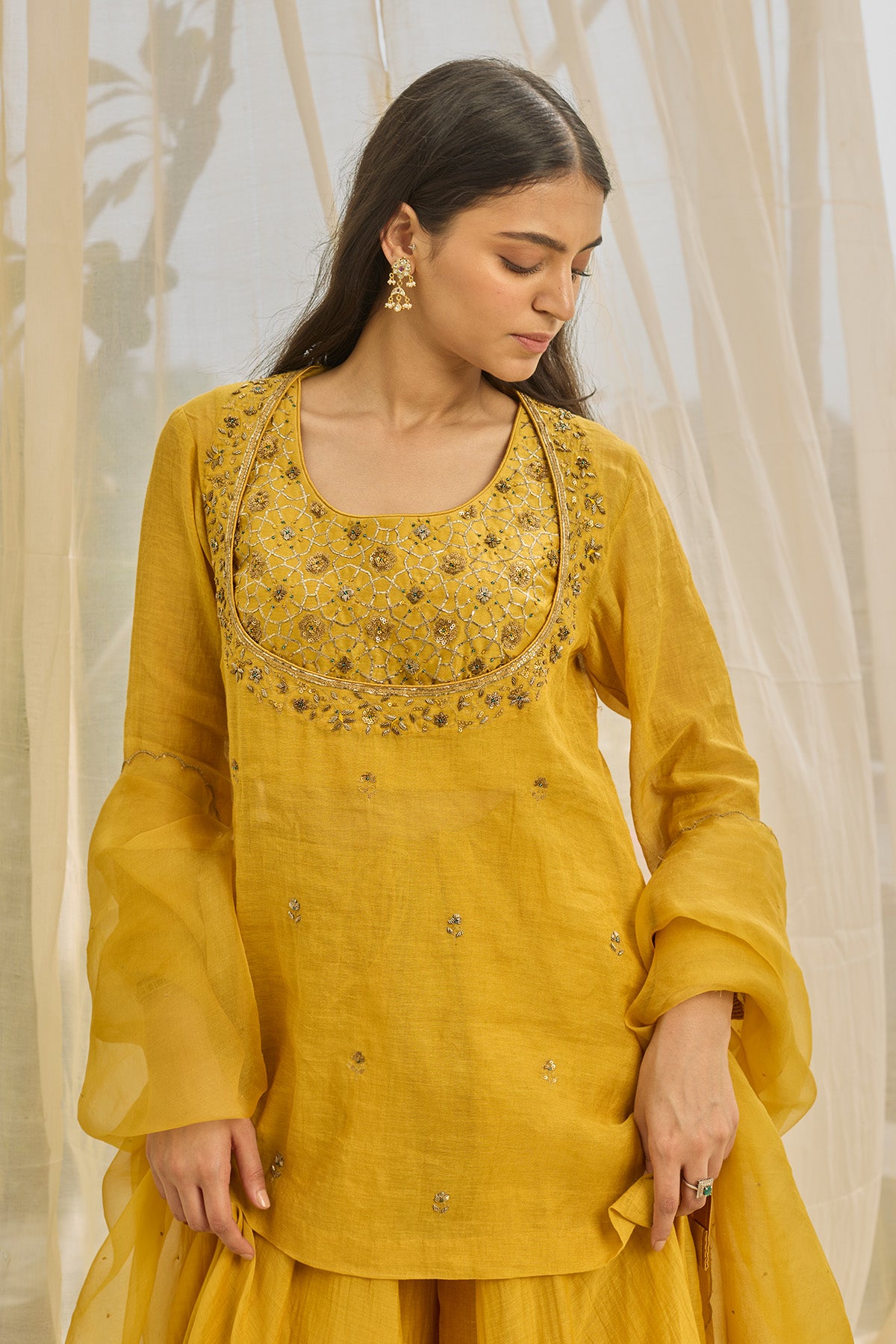 Mustard Yellow Short Kurta Set