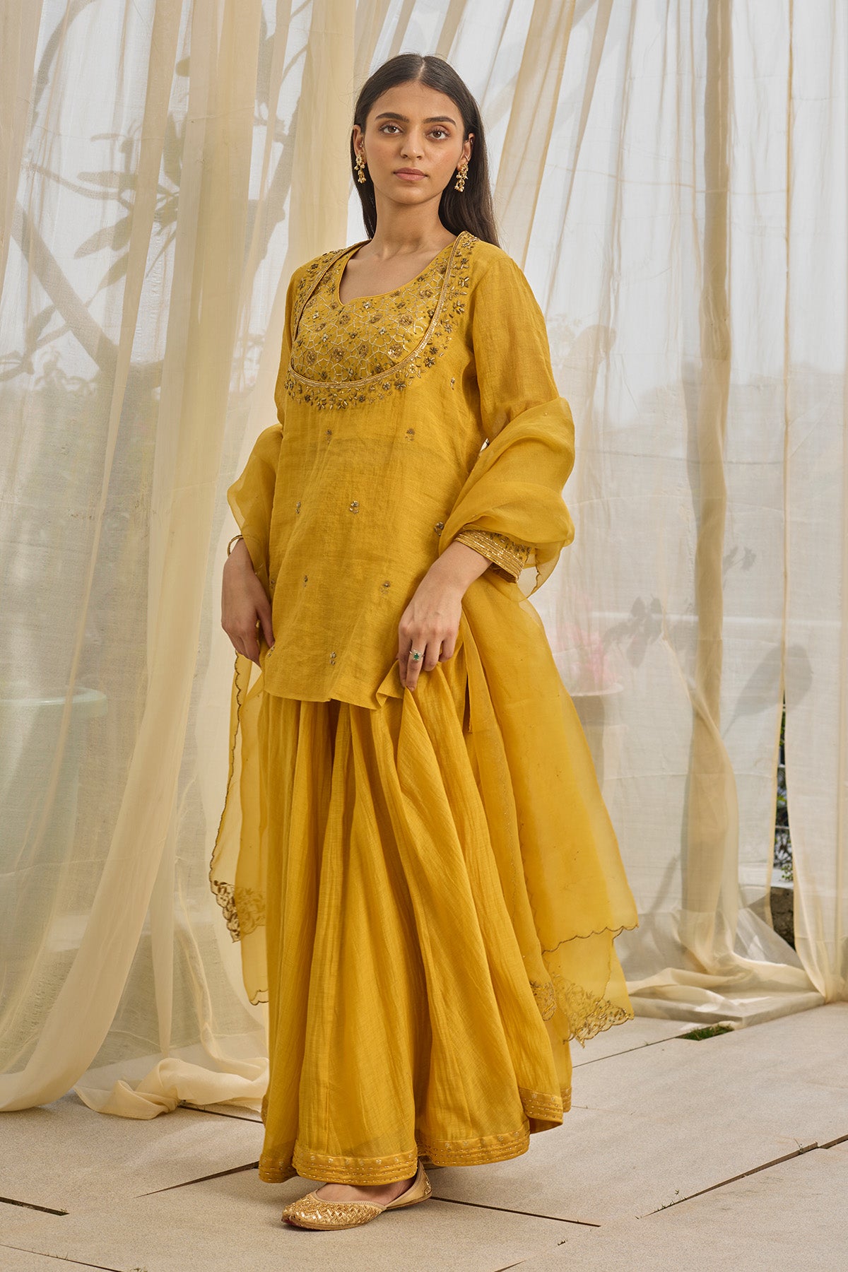 Mustard Yellow Short Kurta Set