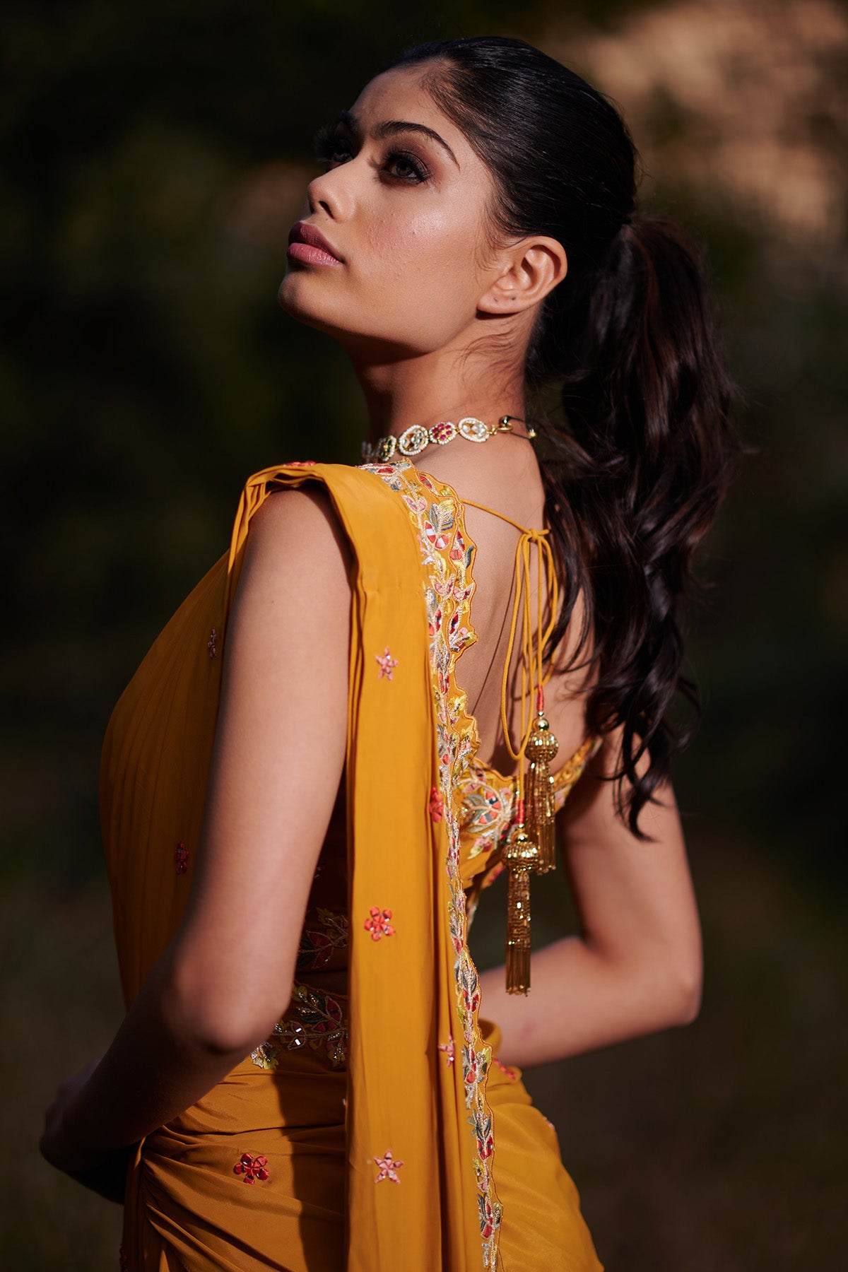 Mustard Zari Pre-Draped Saree