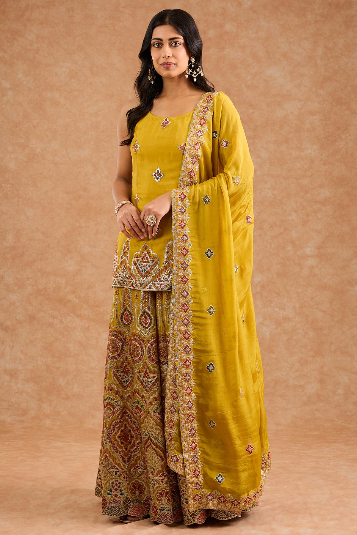 Mustard Zari Thread Sharara Set