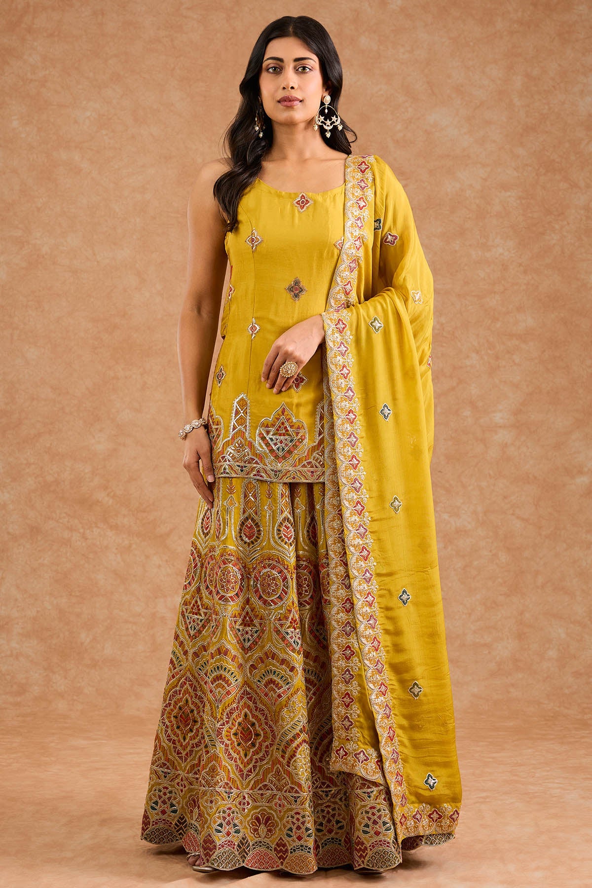 Buy Mustard Zari Thread Sharara Set for women by Milu Madan online available at scrollnshops