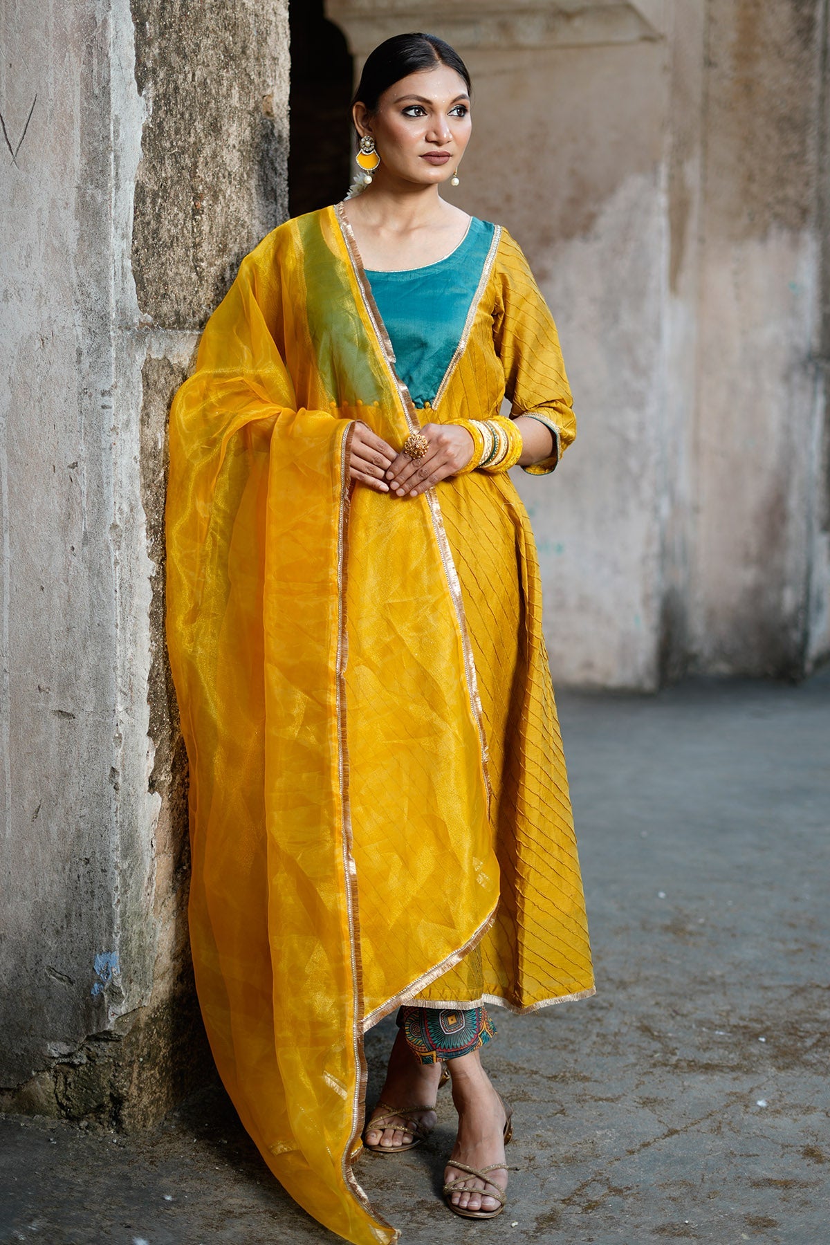 Buy Mustard Zari Woven Kurta Set for women by Charu Bhaskar online available at scrollnshops