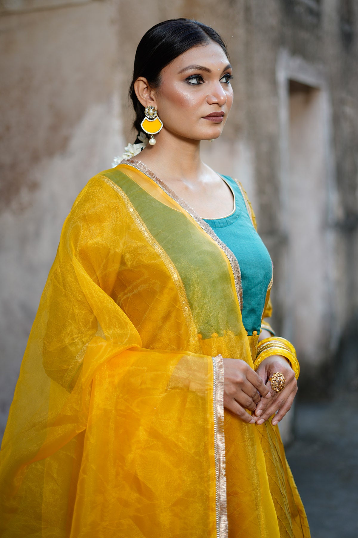 Mustard Zari Woven Kurta Set