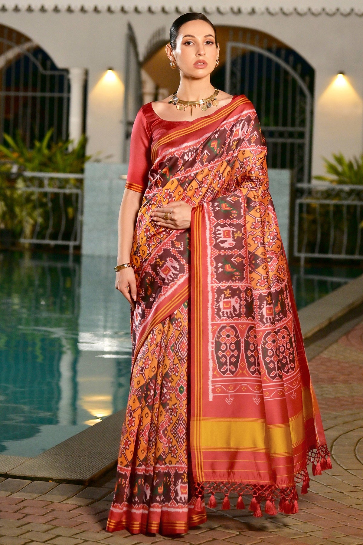 Buy Mustard lagdi Patta Pallu Saree for women by Lili Lala Designer online available at scrollnshops